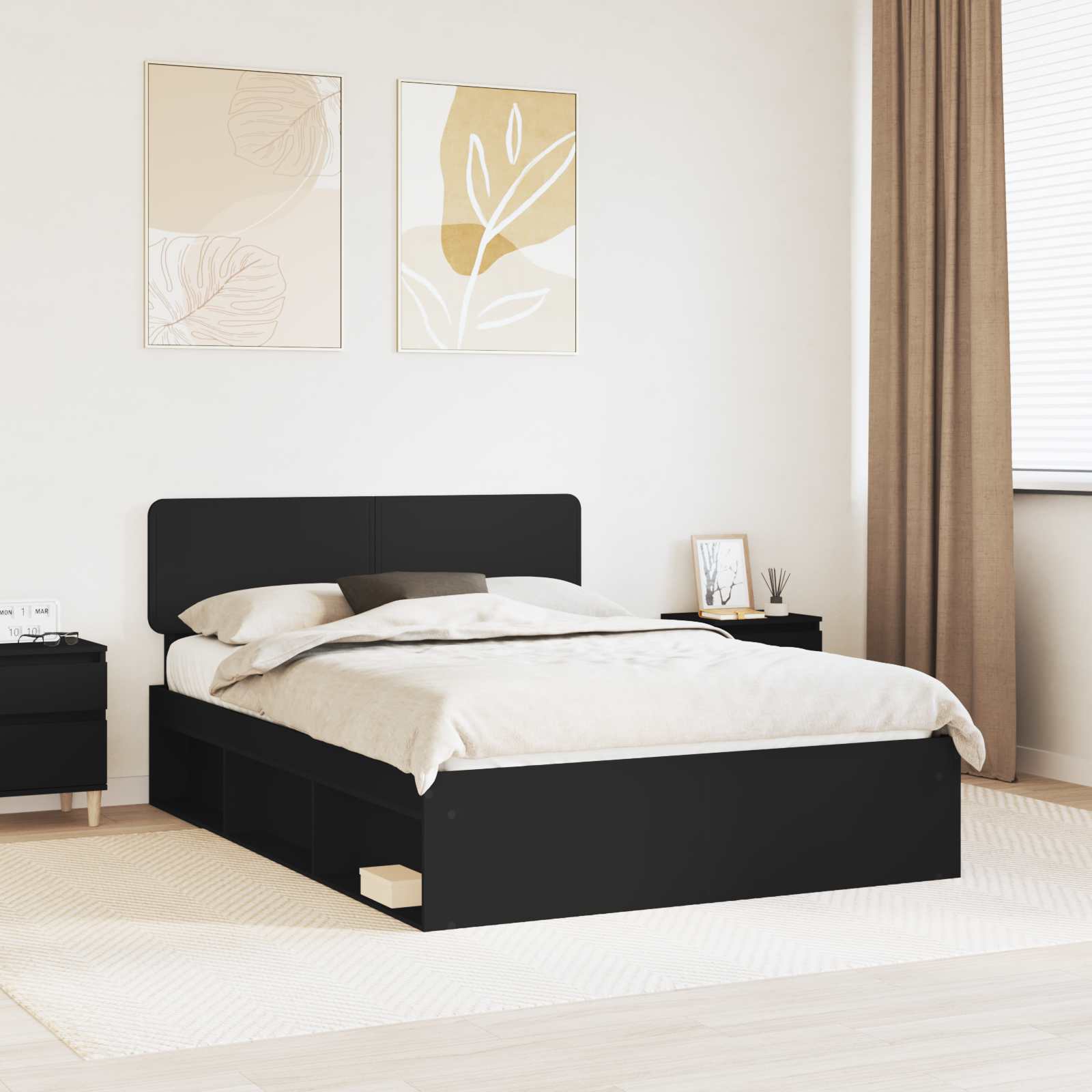 Bedframe met hoofdeinde Zwart 140 x 200 cm Massief grenenhout is nu te koop bij PeponiXL, paradijselijk wonen!
