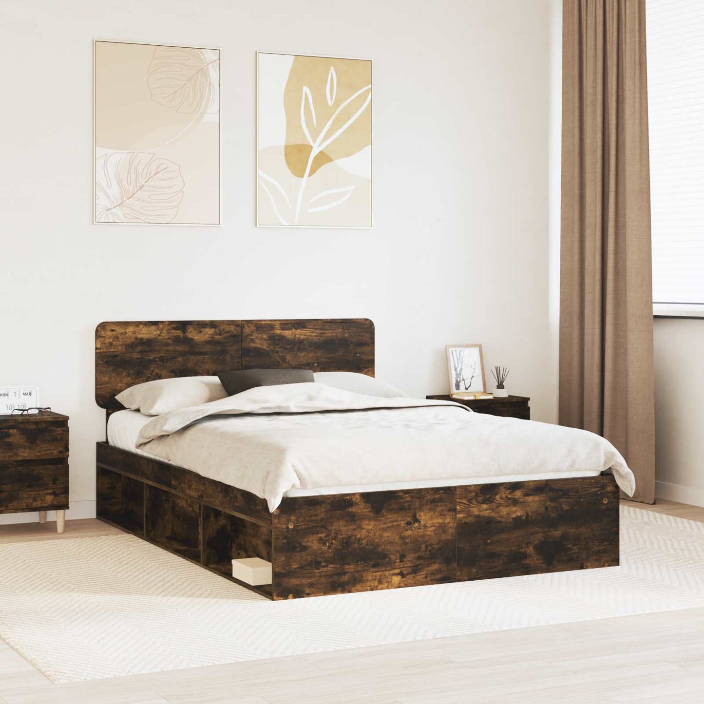 Bedframe Gerookt eiken 140 x 190 cm Massief grenenhout is nu te koop bij PeponiXL, paradijselijk wonen!
