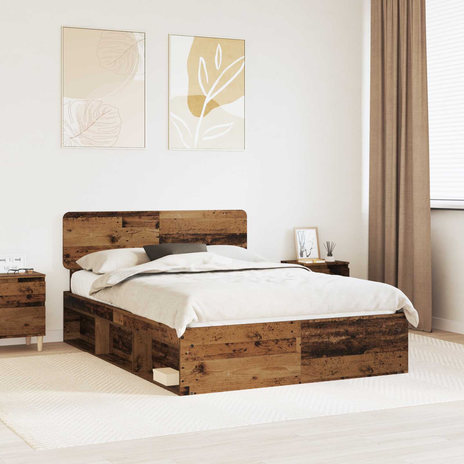 Bedframe met hoofdeinde Oudhout 140 x 190 cm Massief grenenhout is nu te koop bij PeponiXL, paradijselijk wonen!