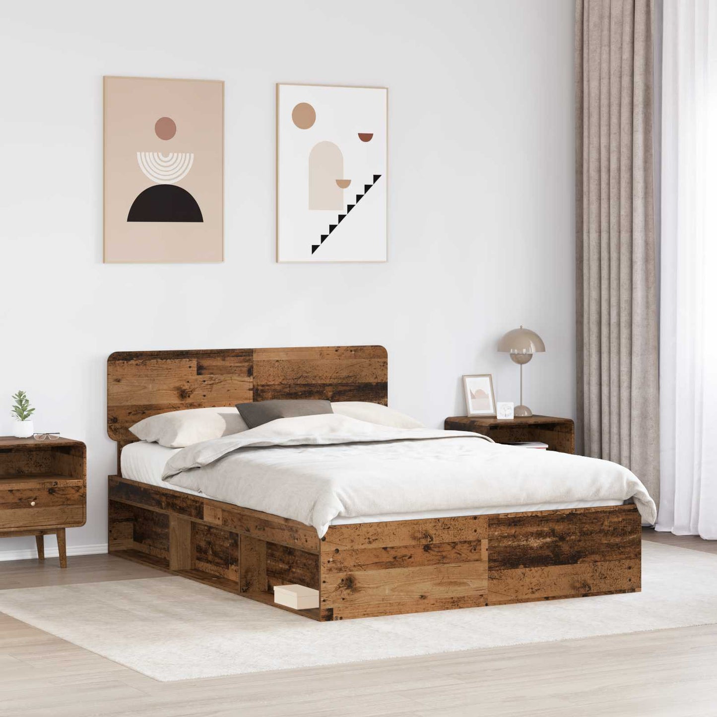 Bedframe met hoofdeinde Oudhout 140 x 190 cm Massief grenenhout is nu te koop bij PeponiXL, paradijselijk wonen!