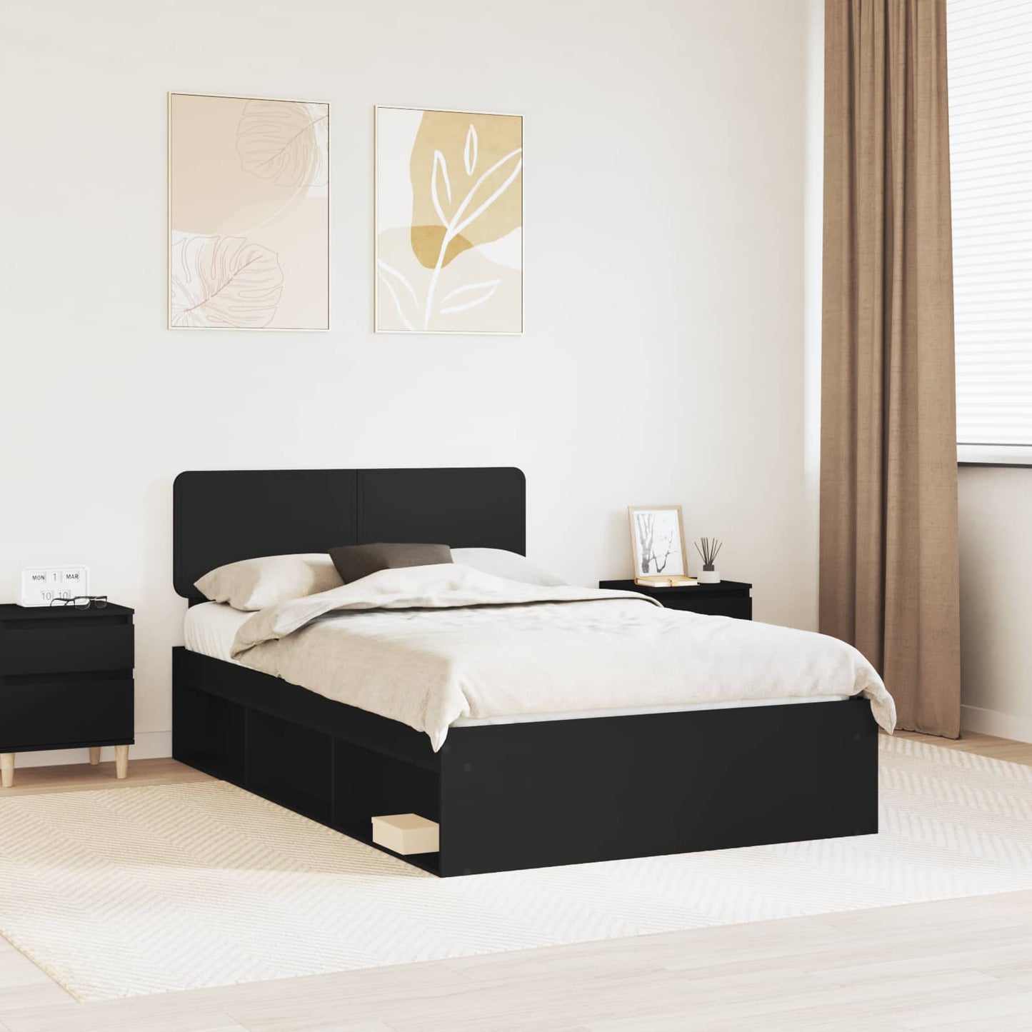 Bedframe met hoofdeinde Zwart 135 x 190 cm Massief grenenhout is nu te koop bij PeponiXL, paradijselijk wonen!