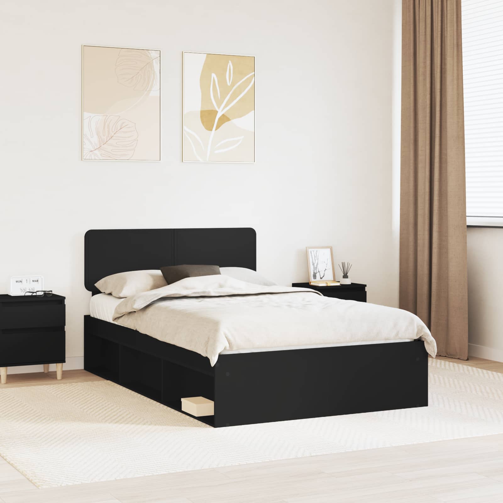 Bedframe met hoofdeinde Zwart 135 x 190 cm Massief grenenhout is nu te koop bij PeponiXL, paradijselijk wonen!