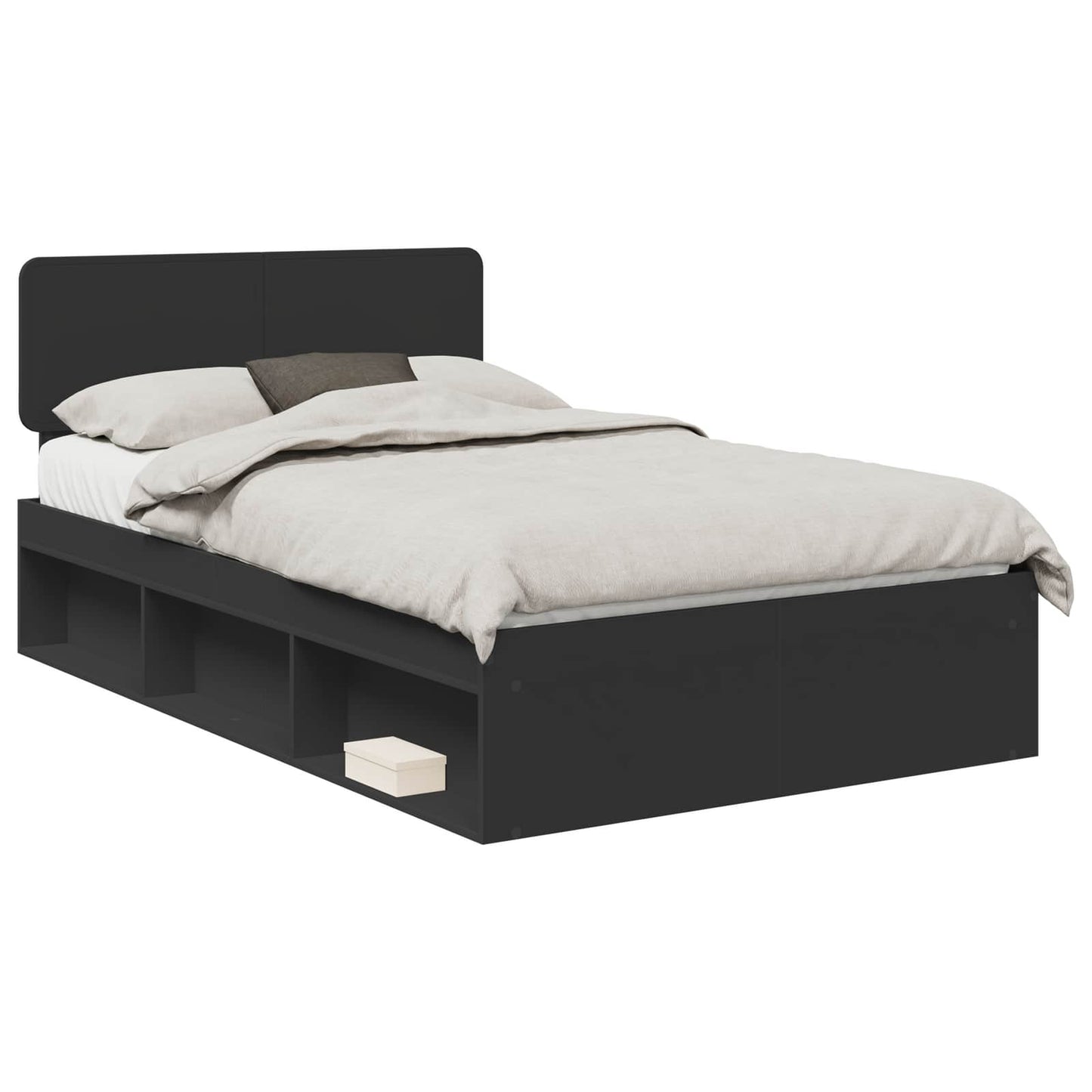 Bedframe met hoofdeinde Zwart 135 x 190 cm Massief grenenhout is nu te koop bij PeponiXL, paradijselijk wonen!
