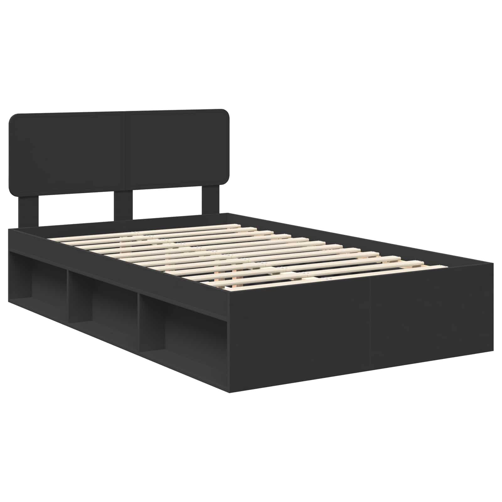 Bedframe met hoofdeinde Zwart 135 x 190 cm Massief grenenhout is nu te koop bij PeponiXL, paradijselijk wonen!