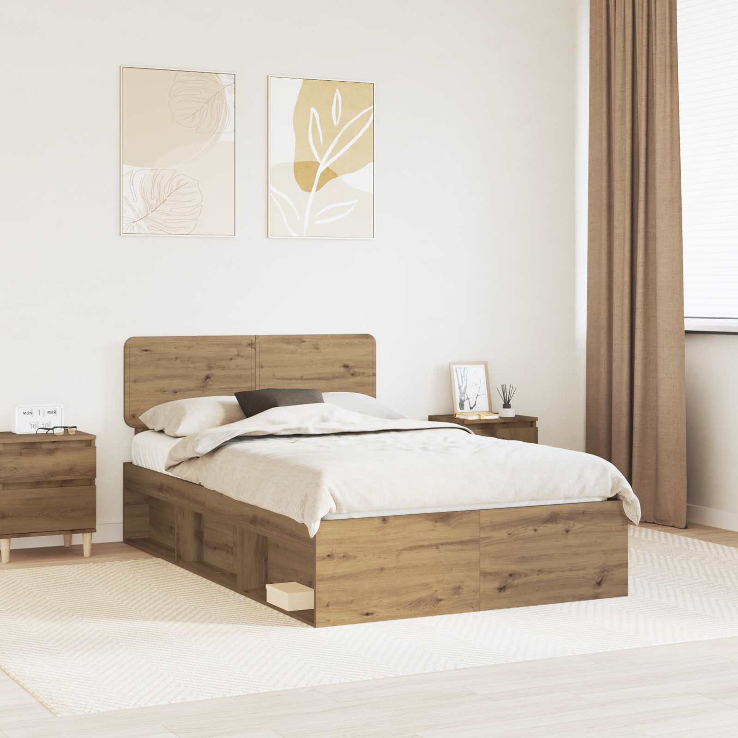 Bedframe Ambachtelijk eiken 135 x 190 cm Massief grenenhout is nu te koop bij PeponiXL, paradijselijk wonen!
