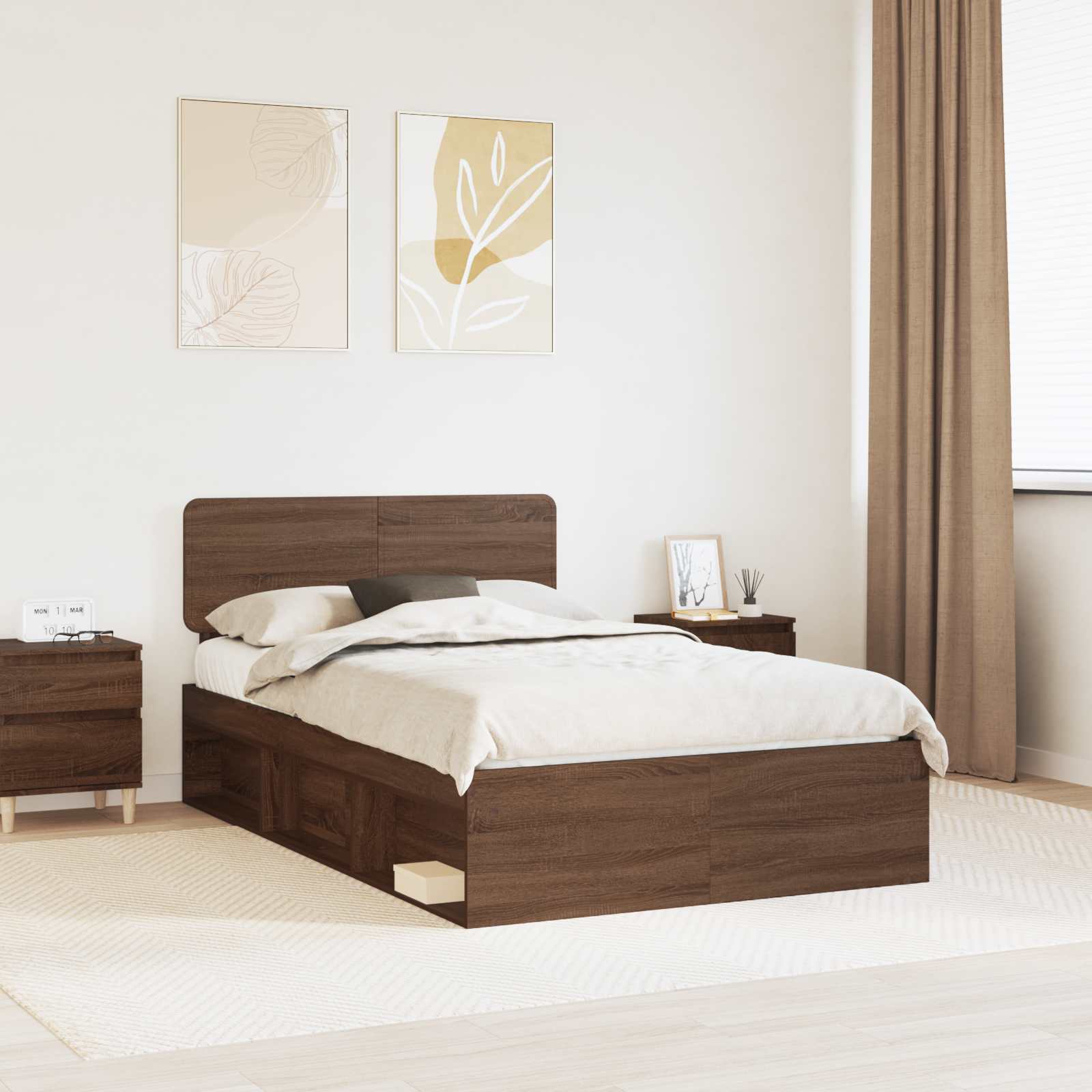 Bedframe Bruin Eiken 120 x 190 cm Massief grenenhout is nu te koop bij PeponiXL, paradijselijk wonen!