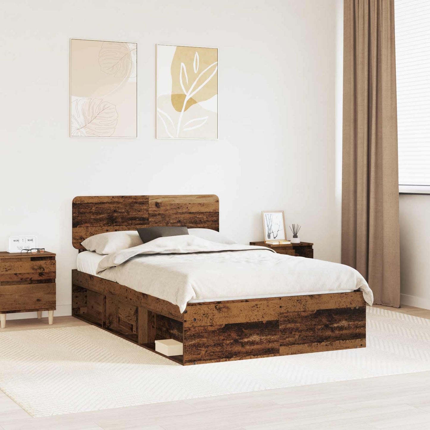Bedframe met hoofdeinde Oudhout 120 x 190 cm Massief grenenhout is nu te koop bij PeponiXL, paradijselijk wonen!