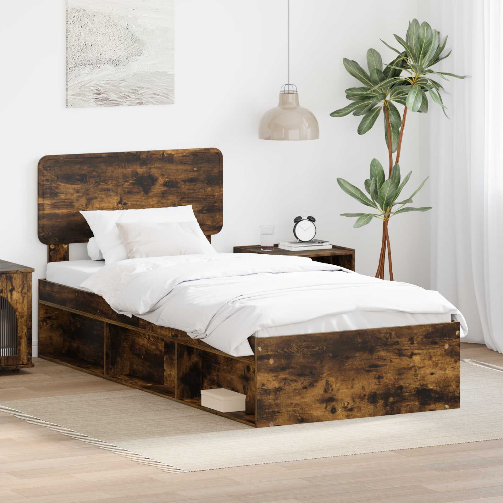 Bedframe Gerookt eiken 100 x 200 cm Massief grenenhout is nu te koop bij PeponiXL, paradijselijk wonen!