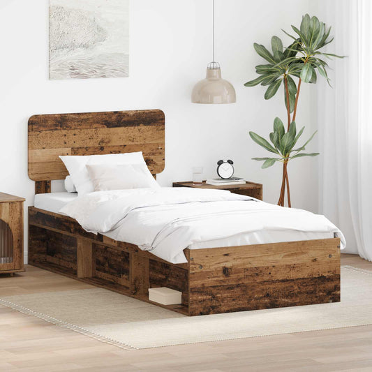 Bedframe met hoofdeinde Oudhout 100 x 200 cm Massief grenenhout is nu te koop bij PeponiXL, paradijselijk wonen!