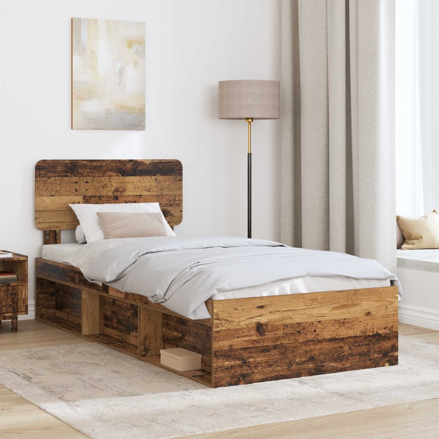 Bedframe met hoofdeinde Oudhout 100 x 200 cm Massief grenenhout is nu te koop bij PeponiXL, paradijselijk wonen!