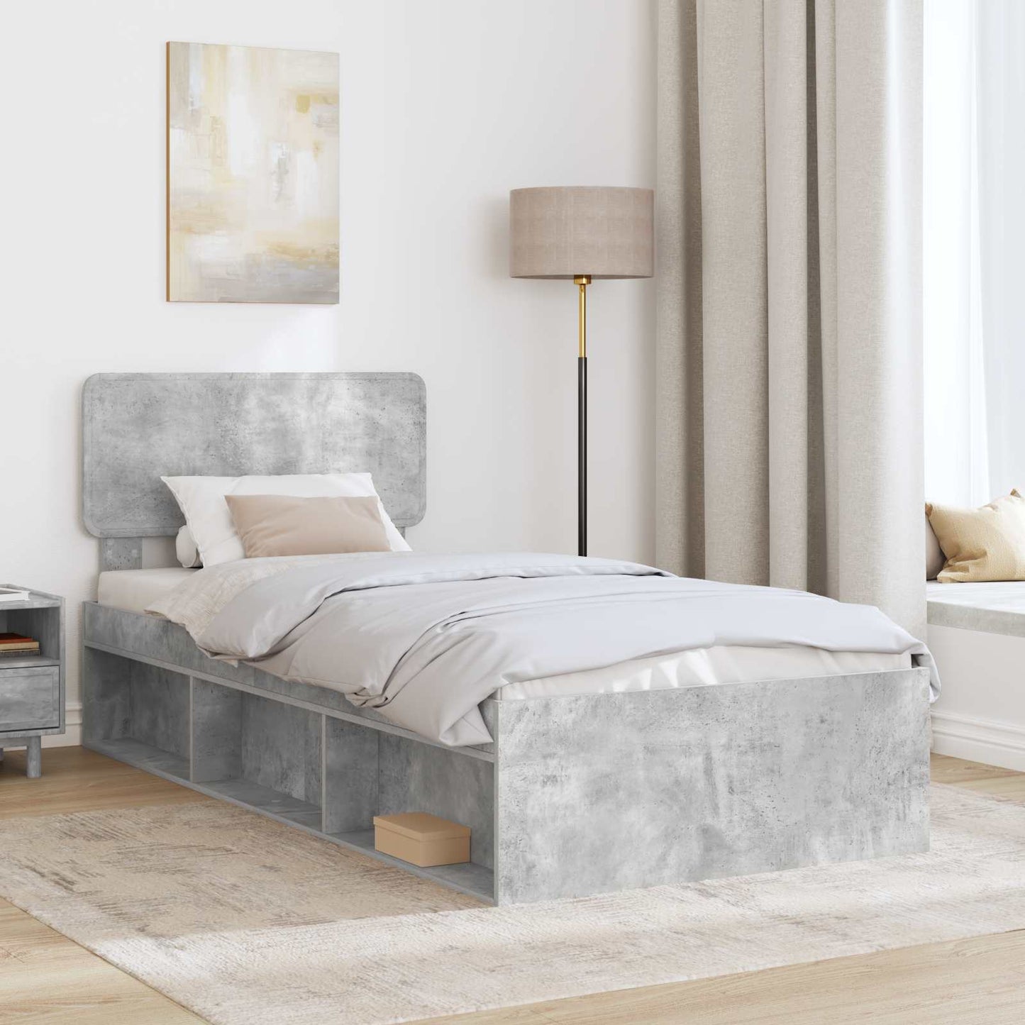 Bedframe met hoofdeinde Beton 90 x 200 cm Massief grenenhout is nu te koop bij PeponiXL, paradijselijk wonen!