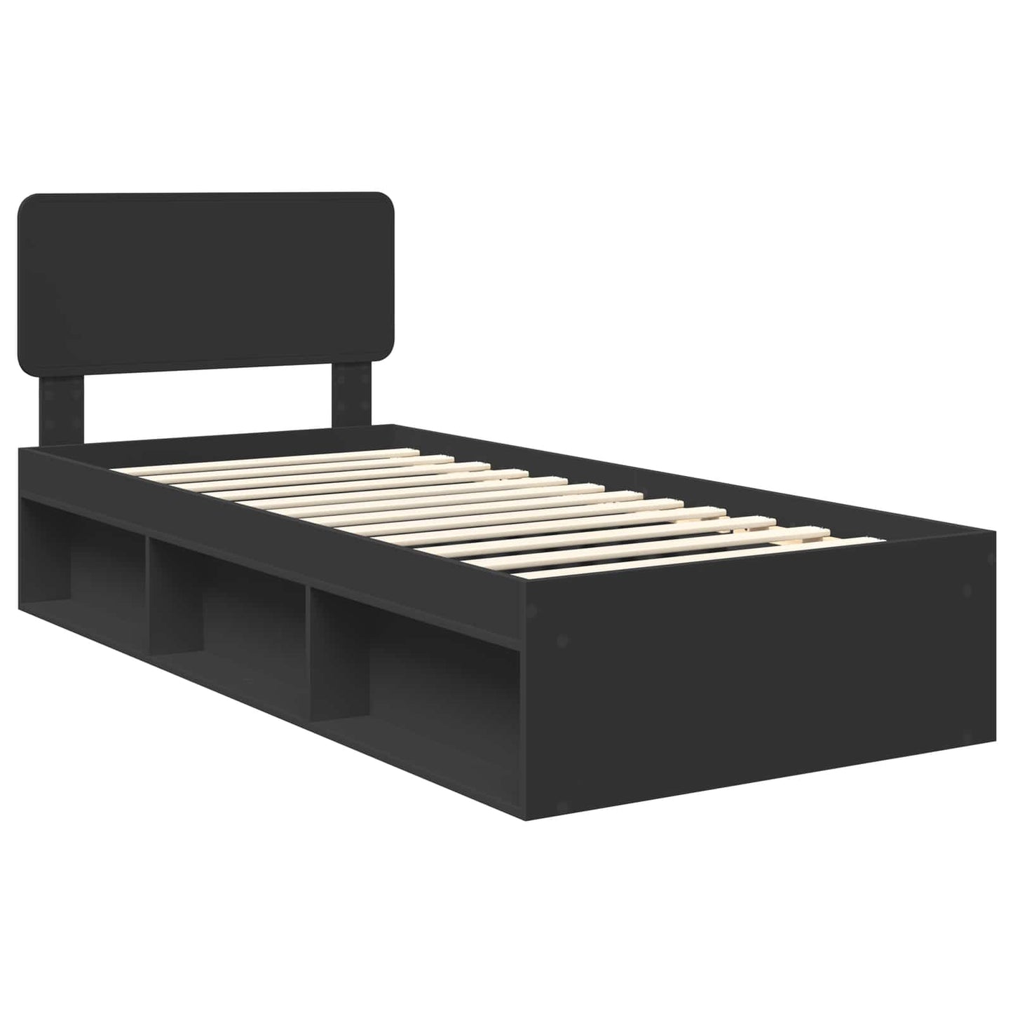 Bedframe met hoofdeinde Zwart 90 x 190 cm Massief grenenhout is nu te koop bij PeponiXL, paradijselijk wonen!