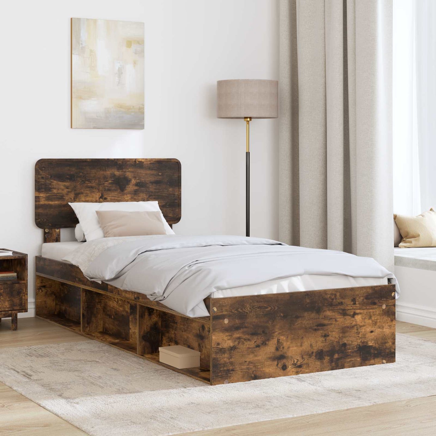 Bedframe Gerookt eiken 90 x 190 cm Massief grenenhout is nu te koop bij PeponiXL, paradijselijk wonen!