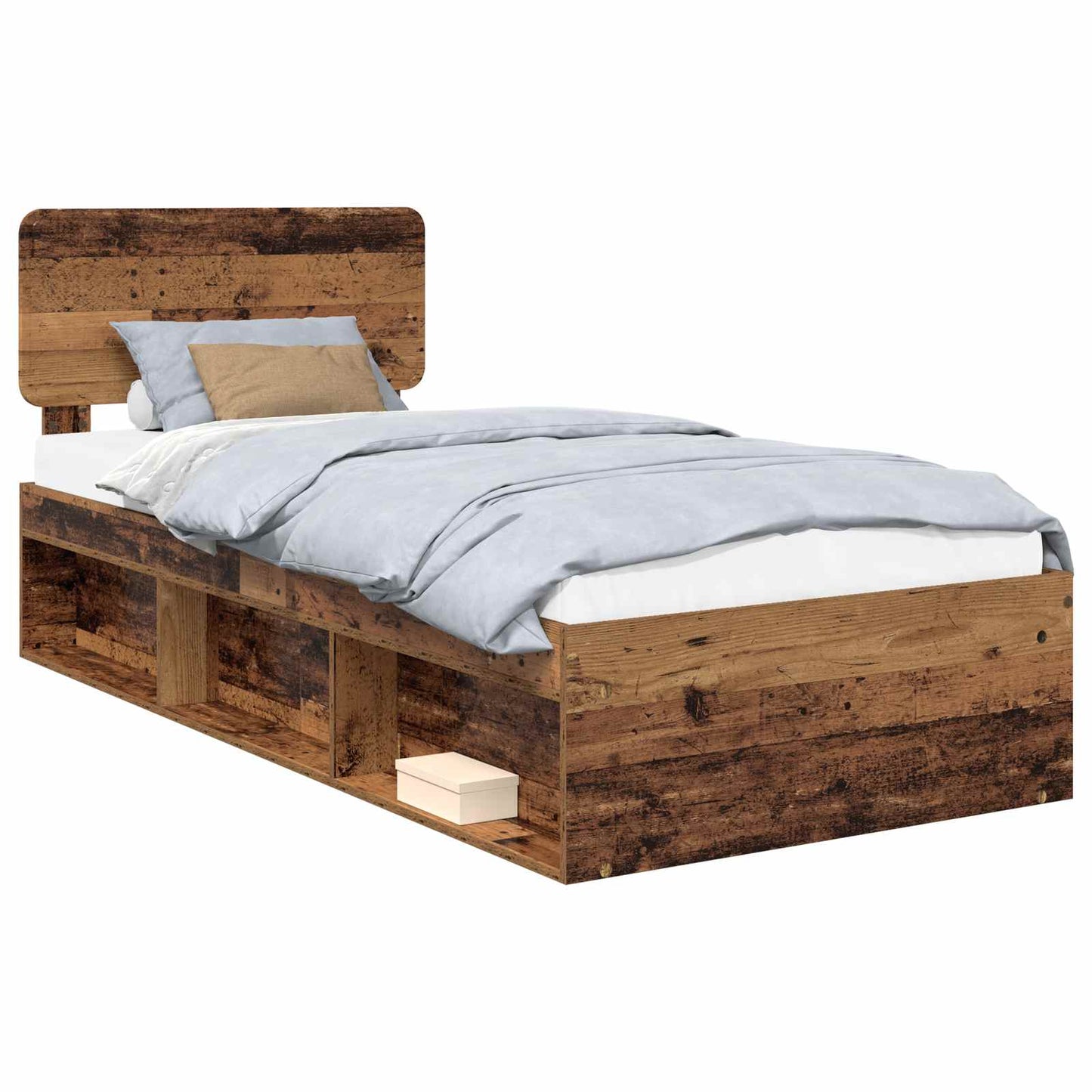 Bedframe met hoofdeinde Oudhout 90 x 190 cm Massief grenenhout is nu te koop bij PeponiXL, paradijselijk wonen!