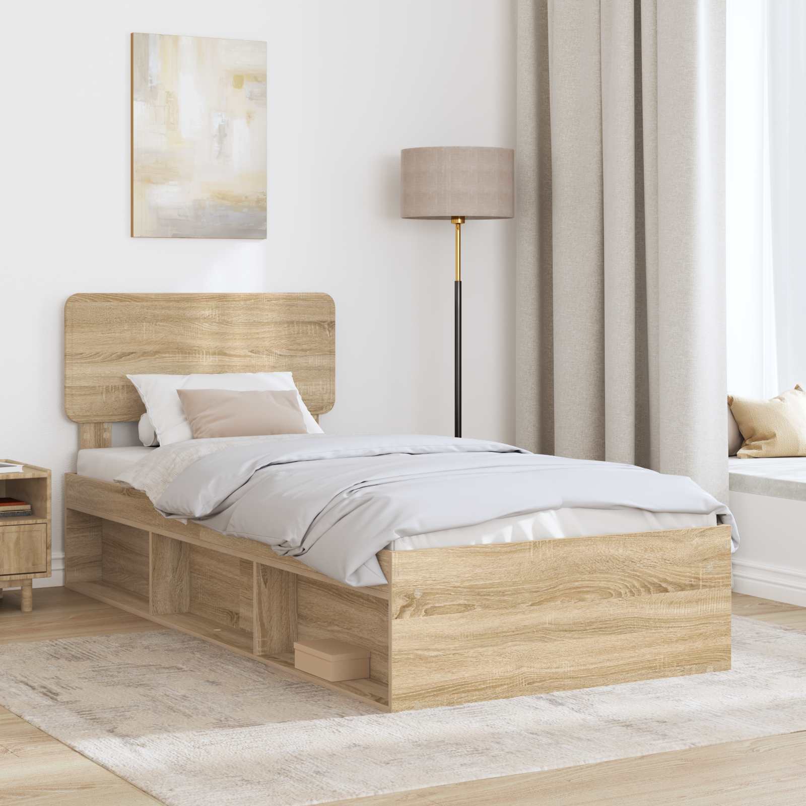 Bedframe Sonoma Eiken 75 x 190 cm Massief grenenhout is nu te koop bij PeponiXL, paradijselijk wonen!
