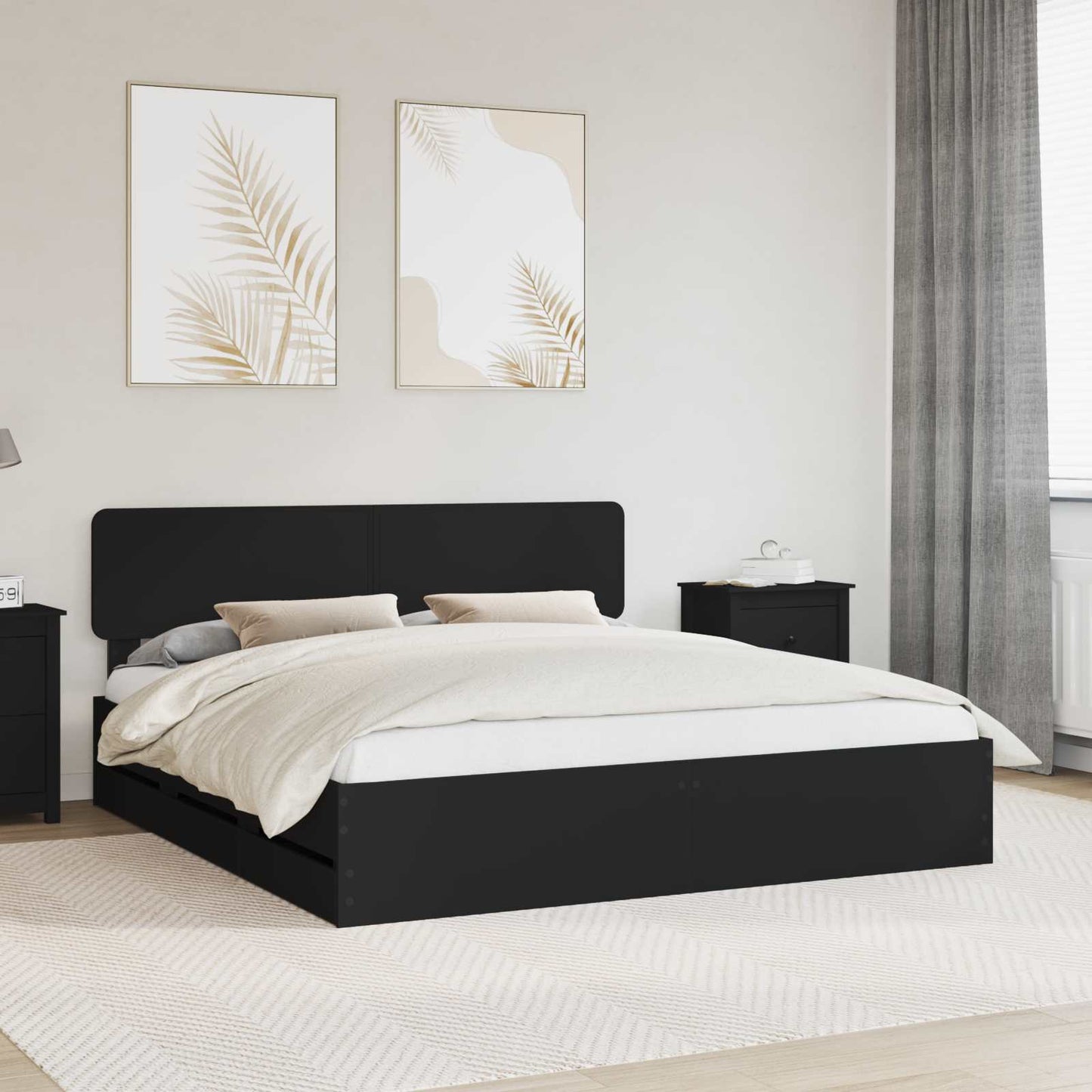 Bedframe met lade Zwart 200 x 200 cm Geconstrueerd hout is nu te koop bij PeponiXL, paradijselijk wonen!
