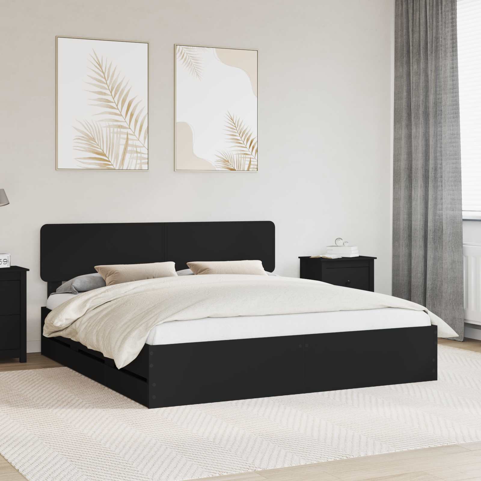 Bedframe met lade Zwart 200 x 200 cm Geconstrueerd hout is nu te koop bij PeponiXL, paradijselijk wonen!