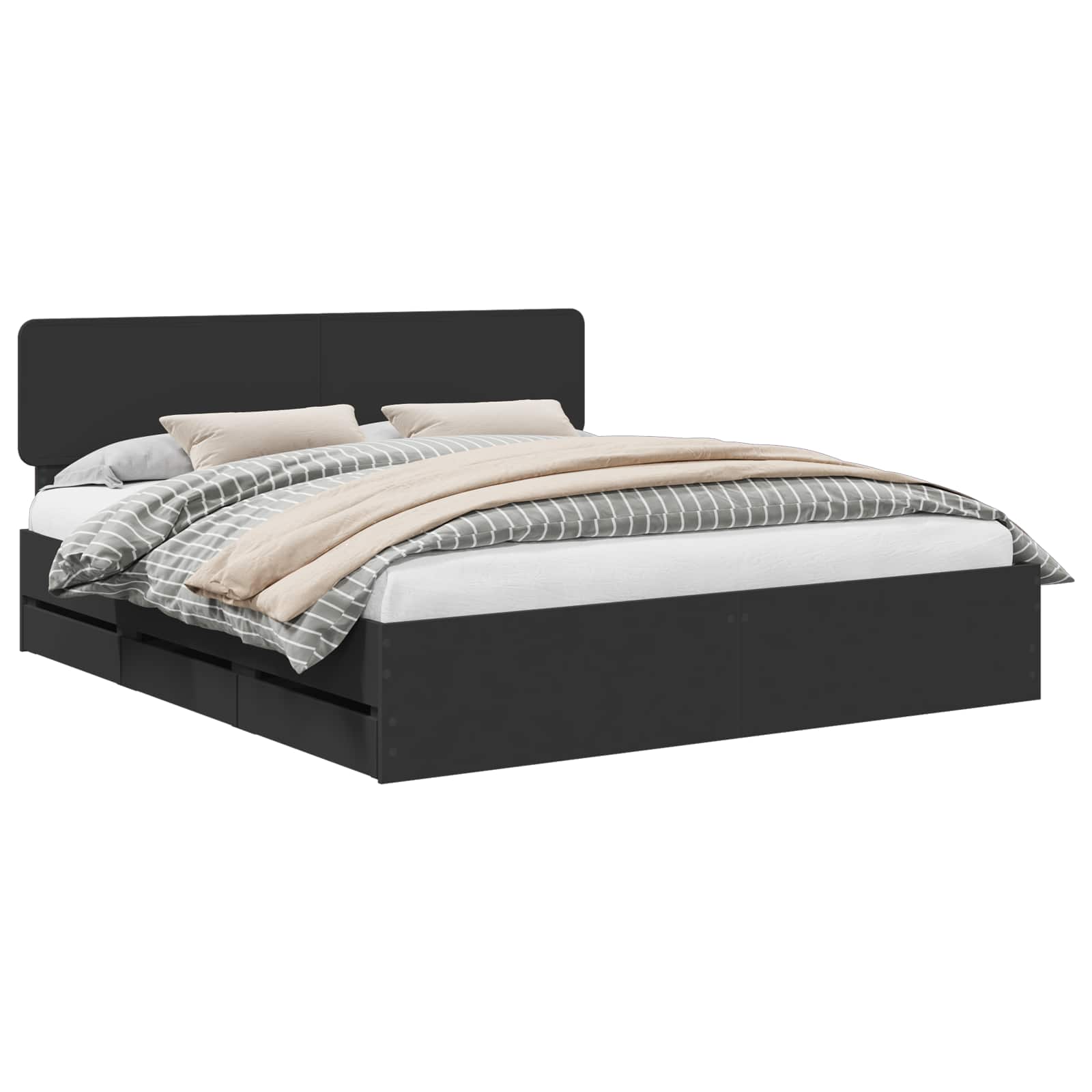 Bedframe met lade Zwart 200 x 200 cm Geconstrueerd hout is nu te koop bij PeponiXL, paradijselijk wonen!