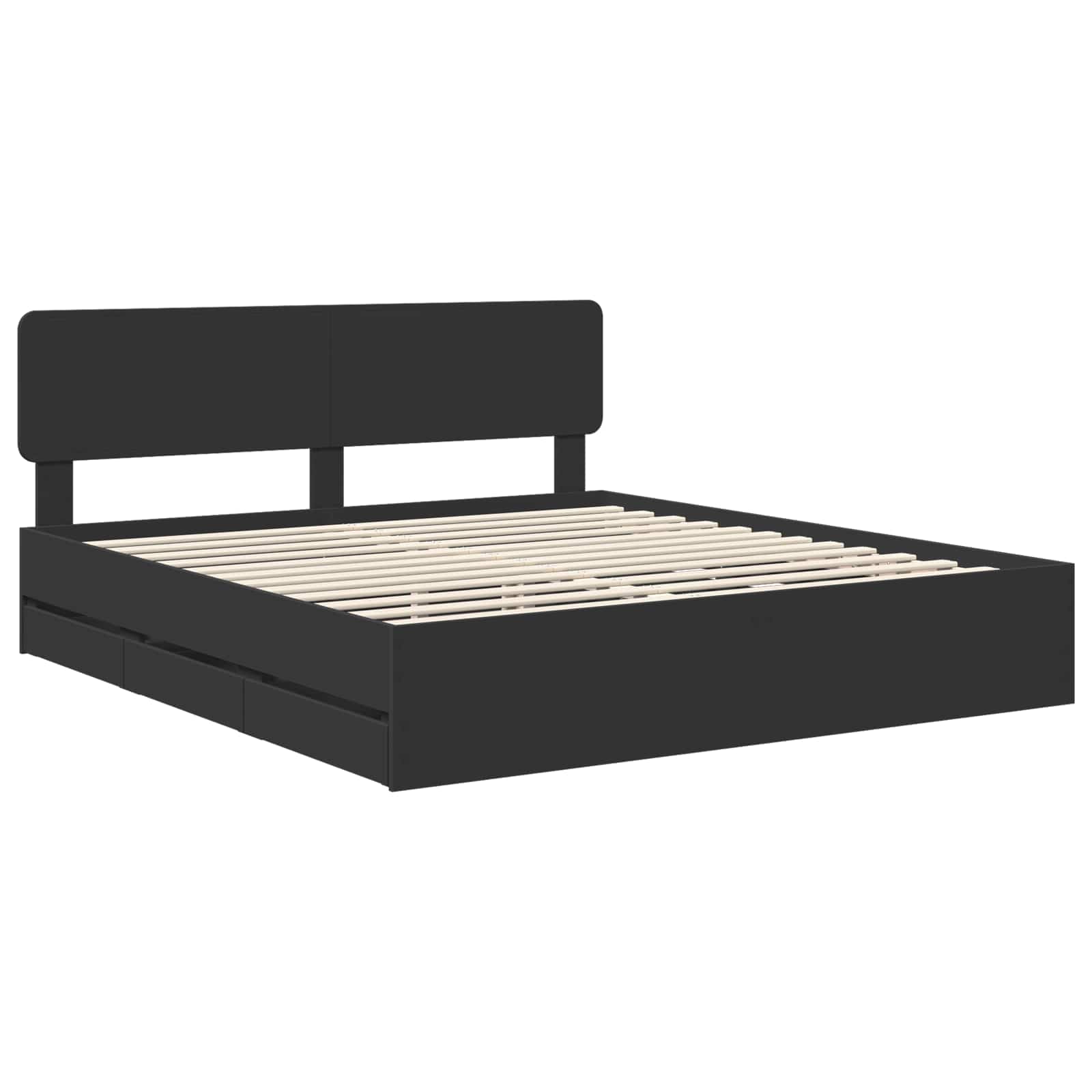 Bedframe met lade Zwart 200 x 200 cm Geconstrueerd hout is nu te koop bij PeponiXL, paradijselijk wonen!