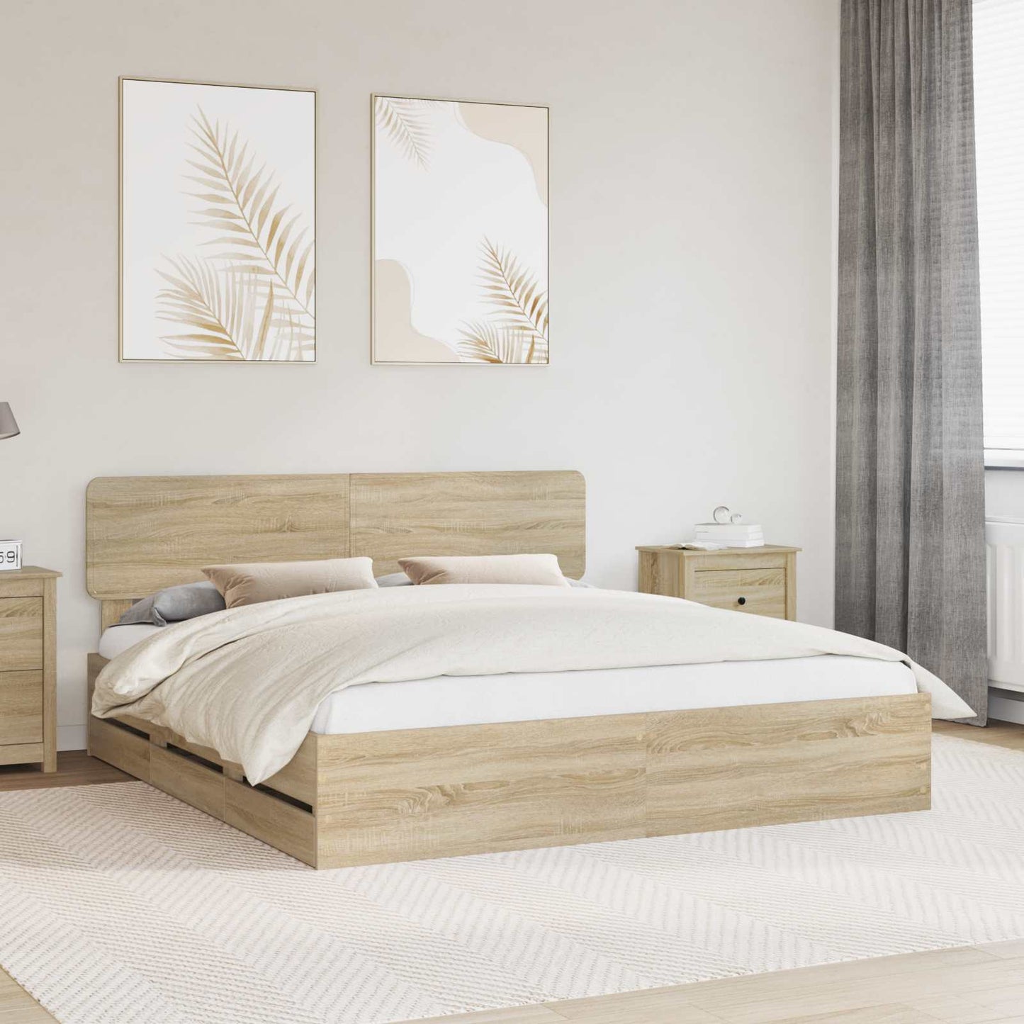 Bedframe met lade Sonoma Eiken 200 x 200 cm Geconstrueerd hout is nu te koop bij PeponiXL, paradijselijk wonen!