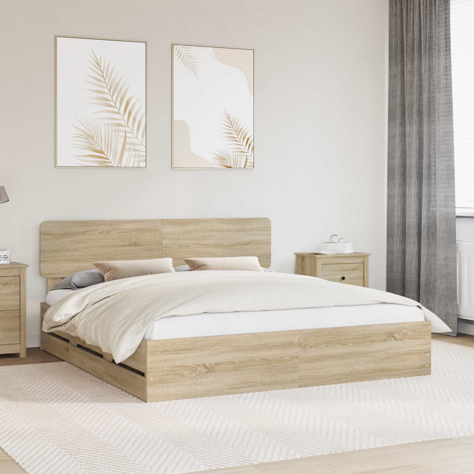 Bedframe met lade Sonoma Eiken 200 x 200 cm Geconstrueerd hout is nu te koop bij PeponiXL, paradijselijk wonen!