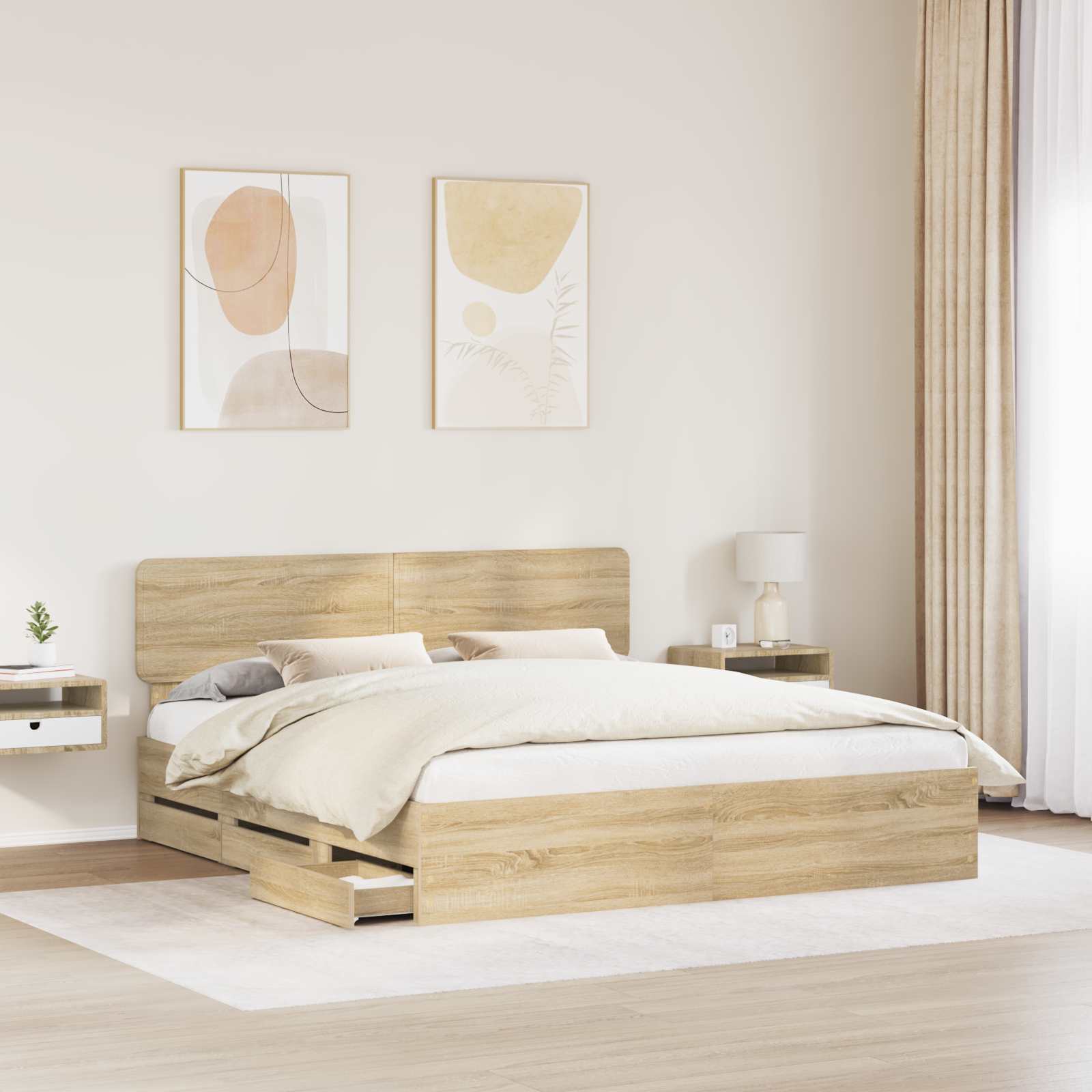 Bedframe met lade Sonoma Eiken 200 x 200 cm Geconstrueerd hout is nu te koop bij PeponiXL, paradijselijk wonen!