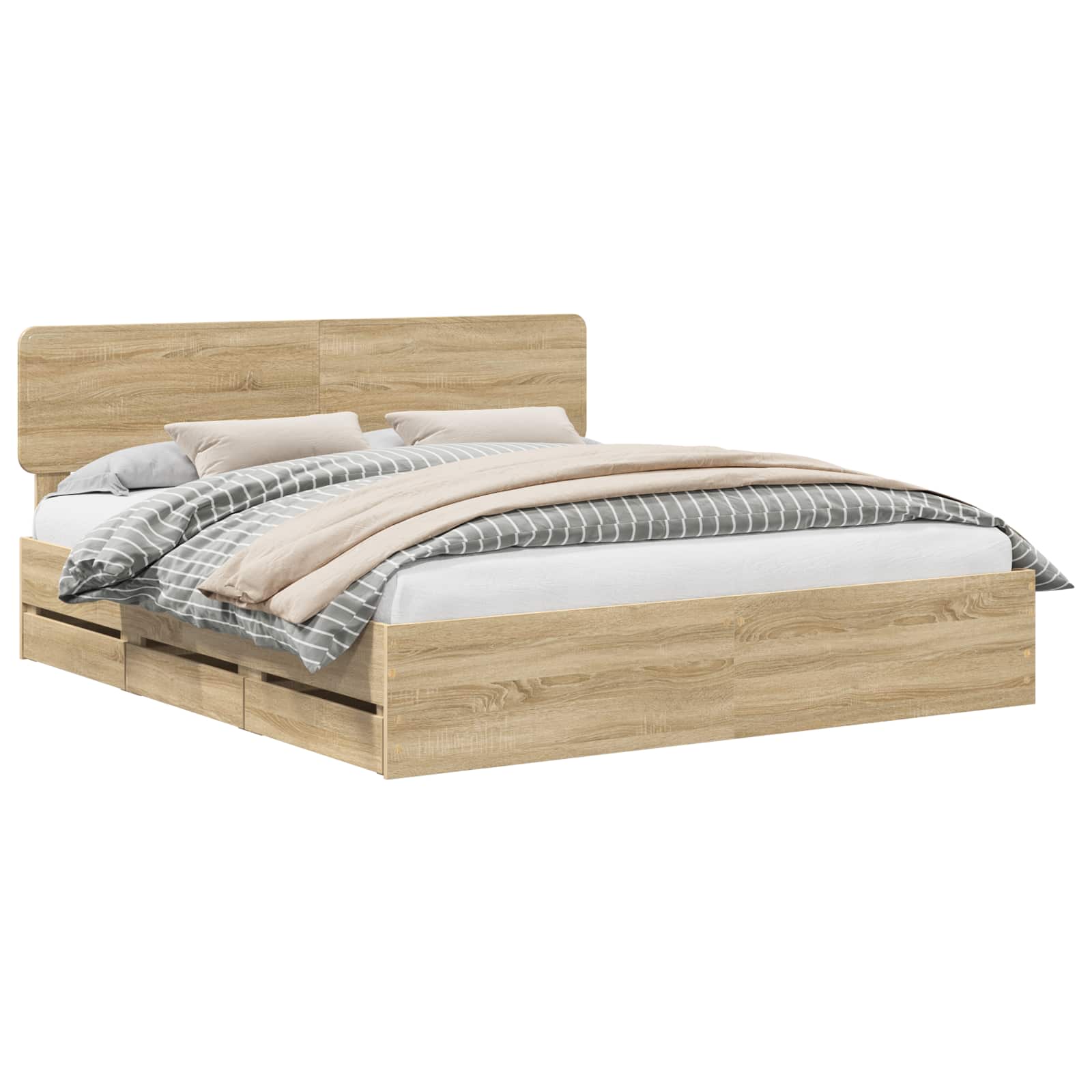 Bedframe met lade Sonoma Eiken 200 x 200 cm Geconstrueerd hout is nu te koop bij PeponiXL, paradijselijk wonen!