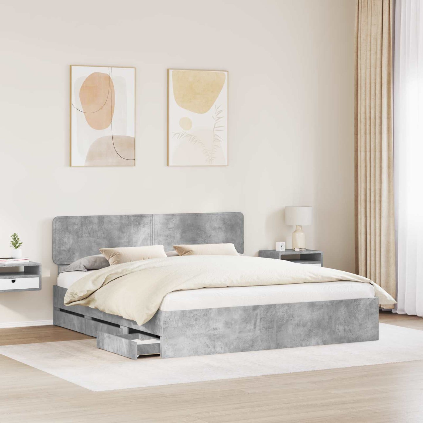 Bedframe met lade Beton Grijs 200 x 200 cm Geconstrueerd hout is nu te koop bij PeponiXL, paradijselijk wonen!