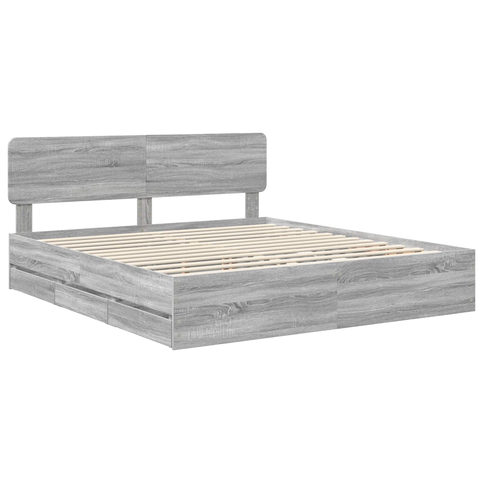 Bedframe met lade Grijze Sonoma 200 x 200 cm Geconstrueerd hout is nu te koop bij PeponiXL, paradijselijk wonen!