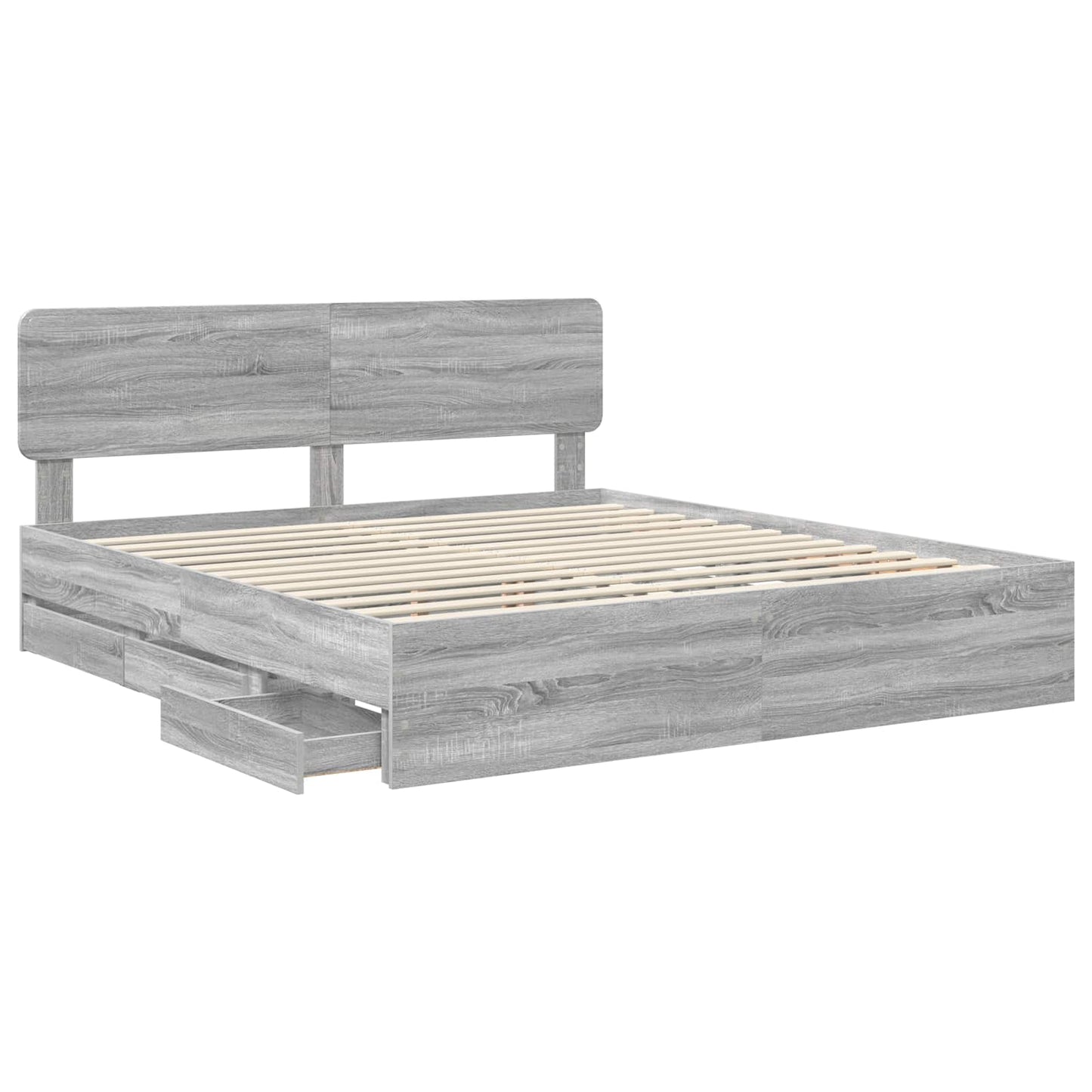 Bedframe met lade Grijze Sonoma 200 x 200 cm Geconstrueerd hout is nu te koop bij PeponiXL, paradijselijk wonen!