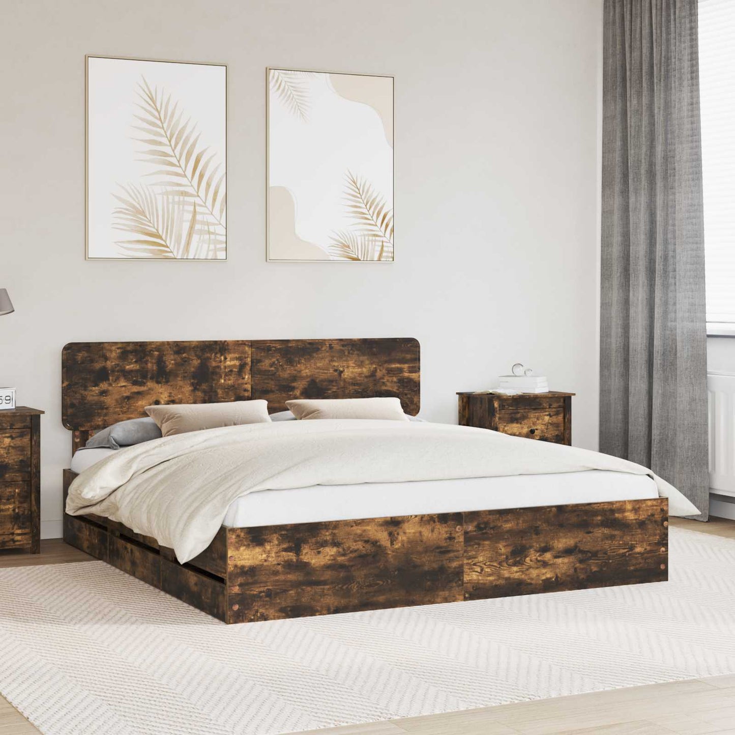 Bedframe met lade Gerookte Eik 180 x 200 cm Geconstrueerd hout is nu te koop bij PeponiXL, paradijselijk wonen!