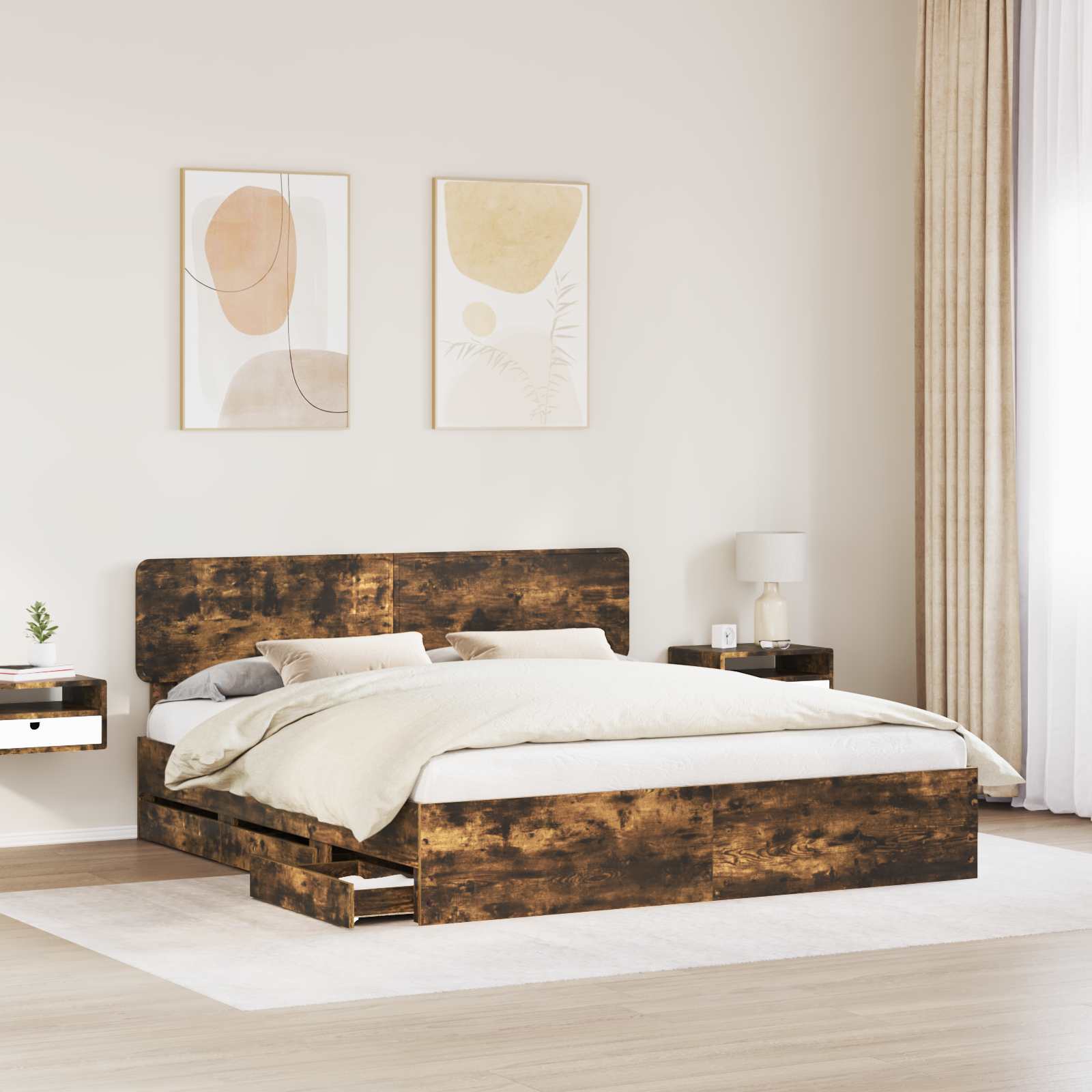 Bedframe met lade Gerookte Eik 180 x 200 cm Geconstrueerd hout is nu te koop bij PeponiXL, paradijselijk wonen!
