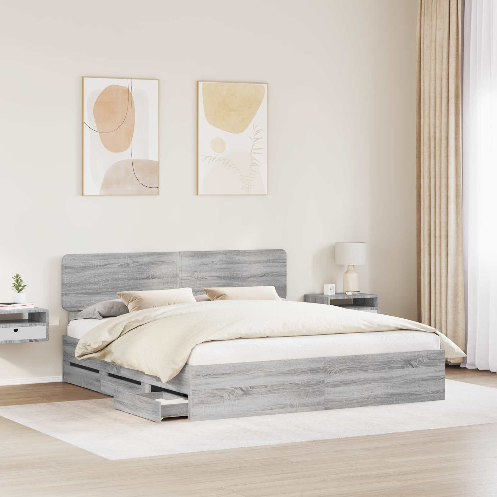 Bedframe met lade Grijze Sonoma 180 x 200 cm Geconstrueerd hout is nu te koop bij PeponiXL, paradijselijk wonen!