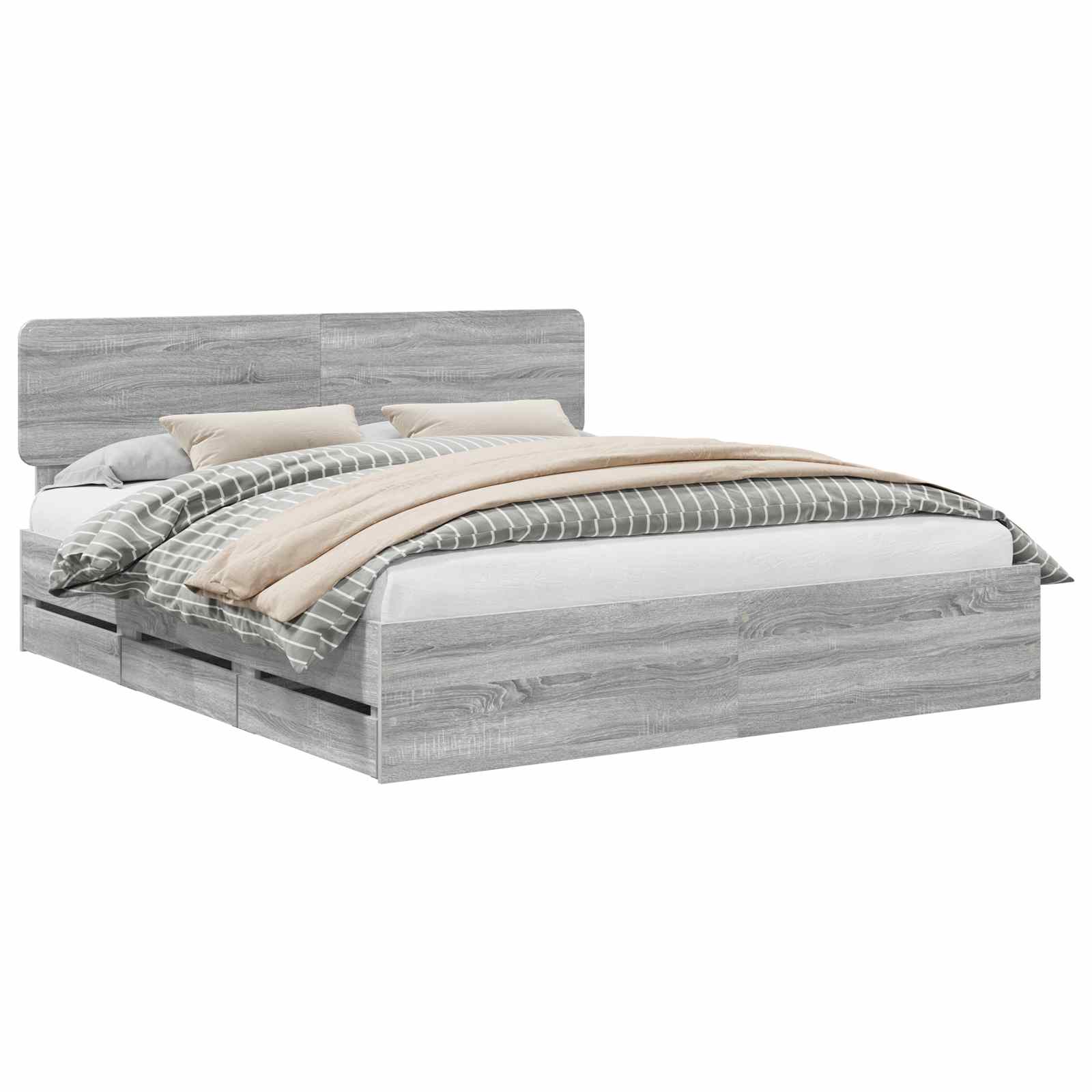 Bedframe met lade Grijze Sonoma 180 x 200 cm Geconstrueerd hout is nu te koop bij PeponiXL, paradijselijk wonen!