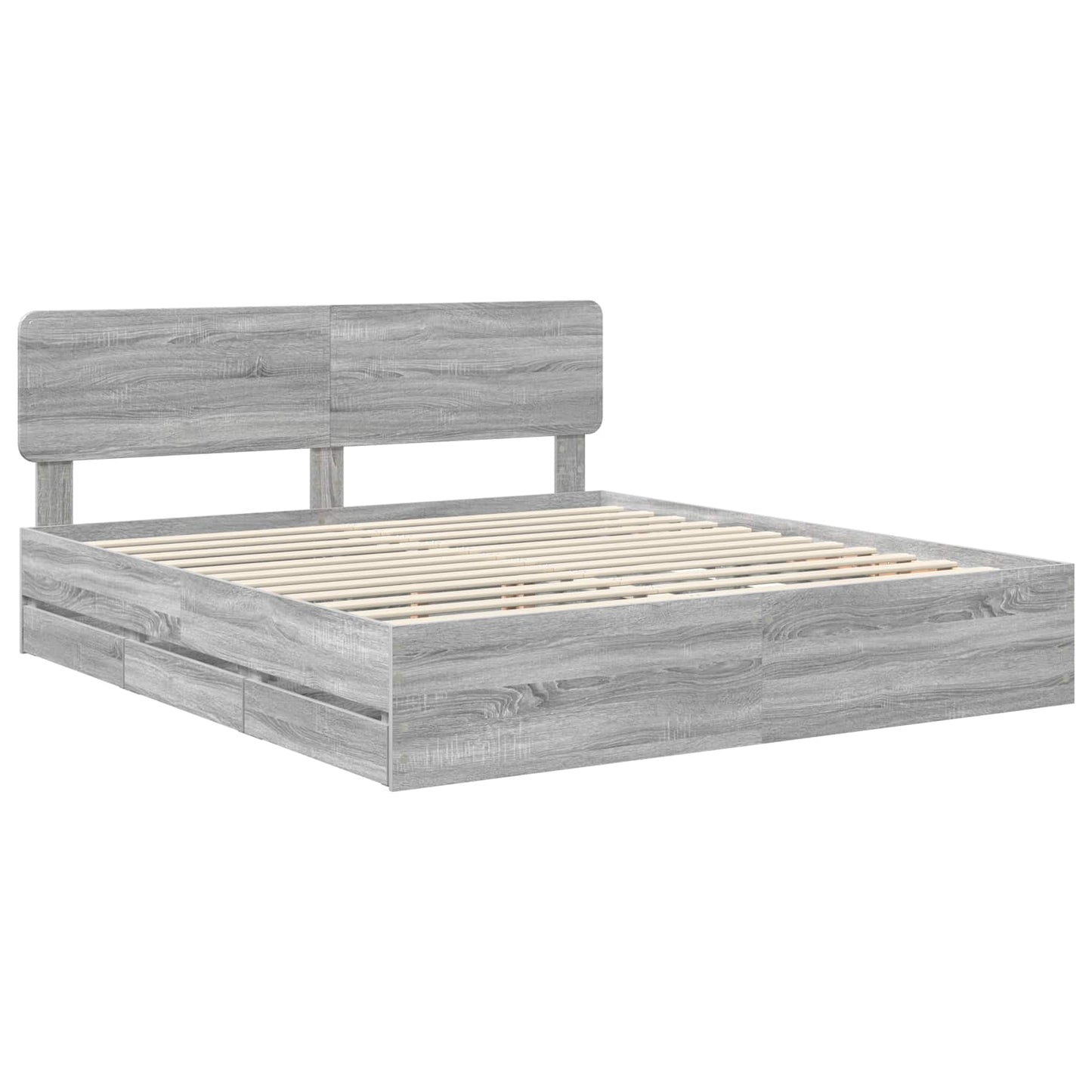 Bedframe met lade Grijze Sonoma 180 x 200 cm Geconstrueerd hout is nu te koop bij PeponiXL, paradijselijk wonen!