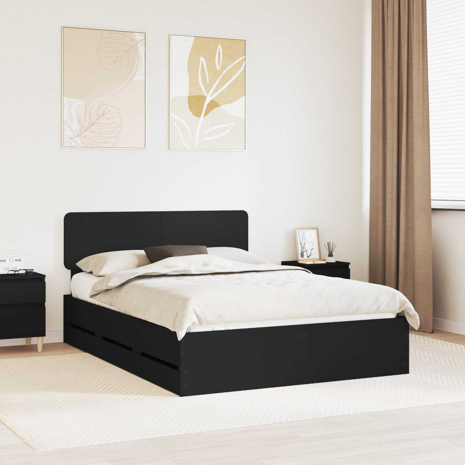 Bedframe met lade Zwart 160 x 200 cm Geconstrueerd hout is nu te koop bij PeponiXL, paradijselijk wonen!