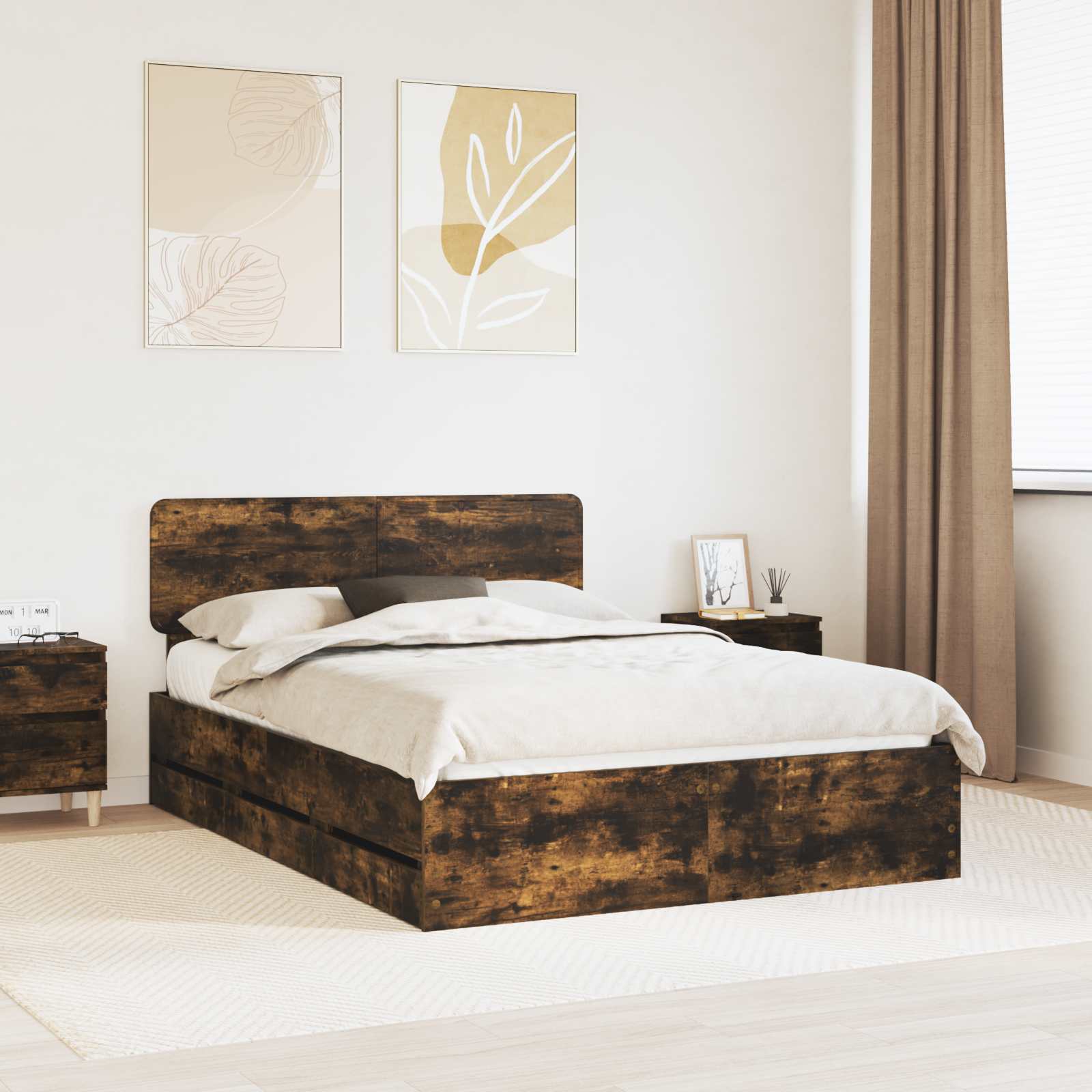 Bedframe met lade Gerookte Eik 160 x 200 cm Geconstrueerd hout is nu te koop bij PeponiXL, paradijselijk wonen!
