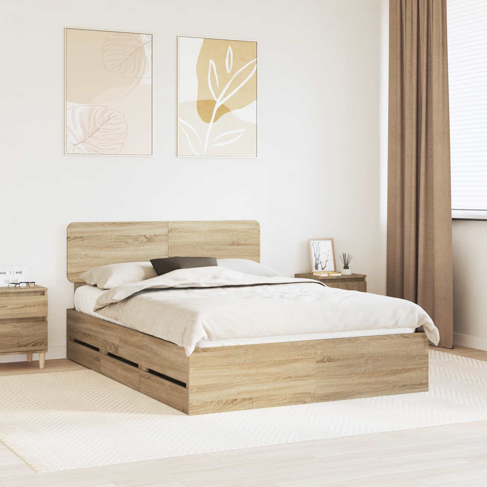 Bedframe met lade Sonoma Eiken 150 x 200 cm Geconstrueerd hout is nu te koop bij PeponiXL, paradijselijk wonen!