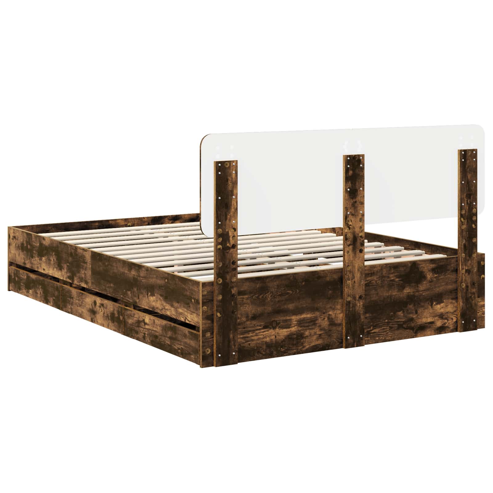 Bedframe met lade Gerookte Eik 150 x 200 cm Geconstrueerd hout is nu te koop bij PeponiXL, paradijselijk wonen!