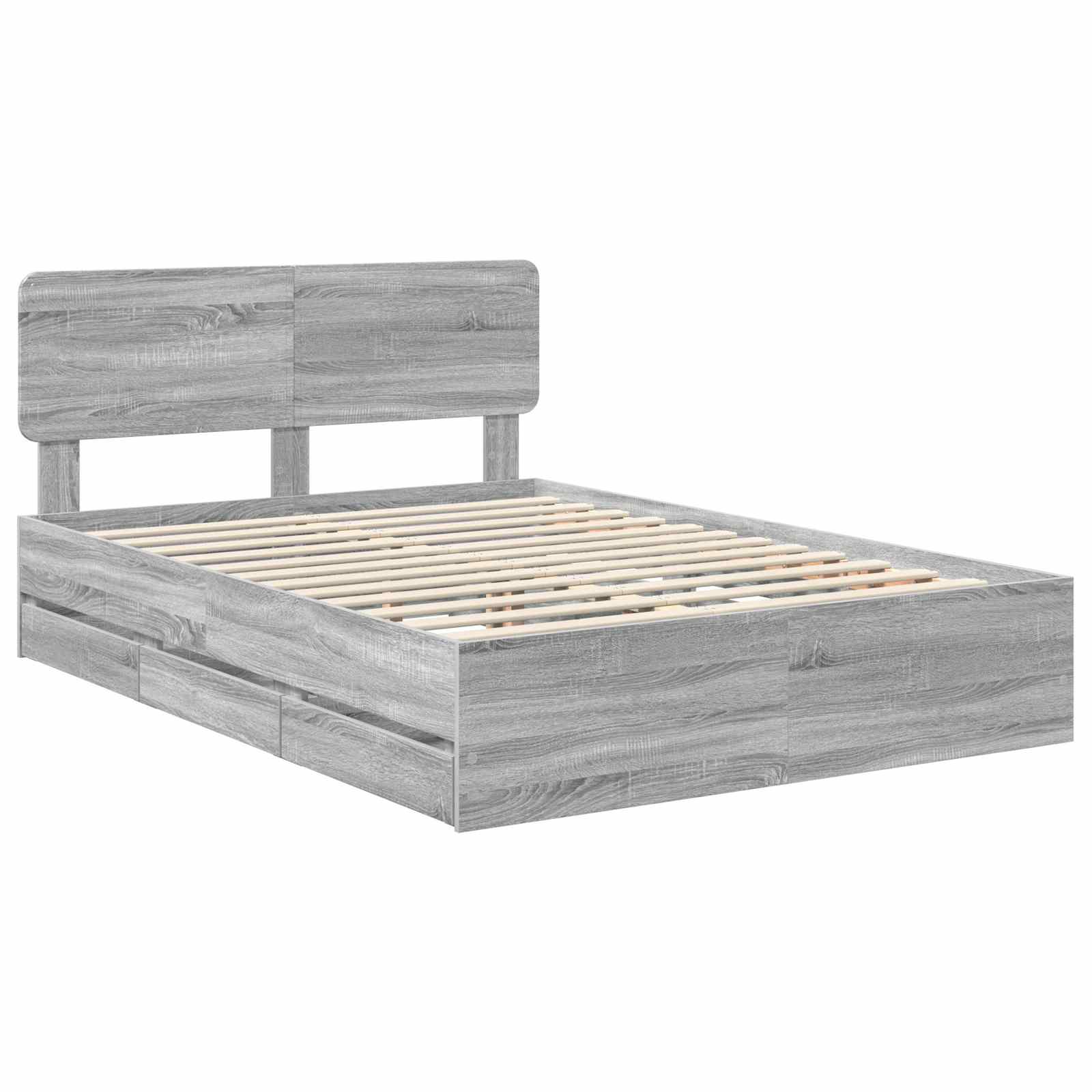 Bedframe met lade Grijze Sonoma 150 x 200 cm Geconstrueerd hout is nu te koop bij PeponiXL, paradijselijk wonen!