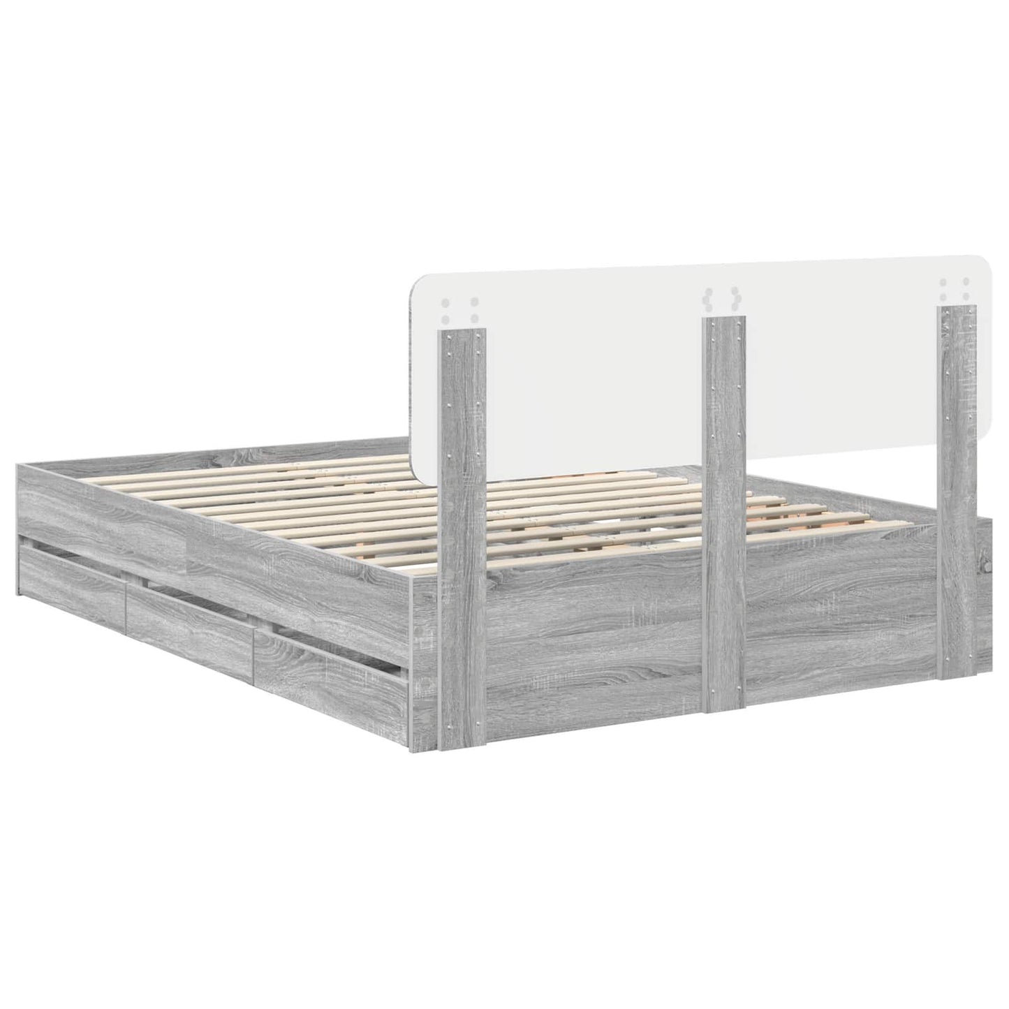 Bedframe met lade Grijze Sonoma 150 x 200 cm Geconstrueerd hout is nu te koop bij PeponiXL, paradijselijk wonen!