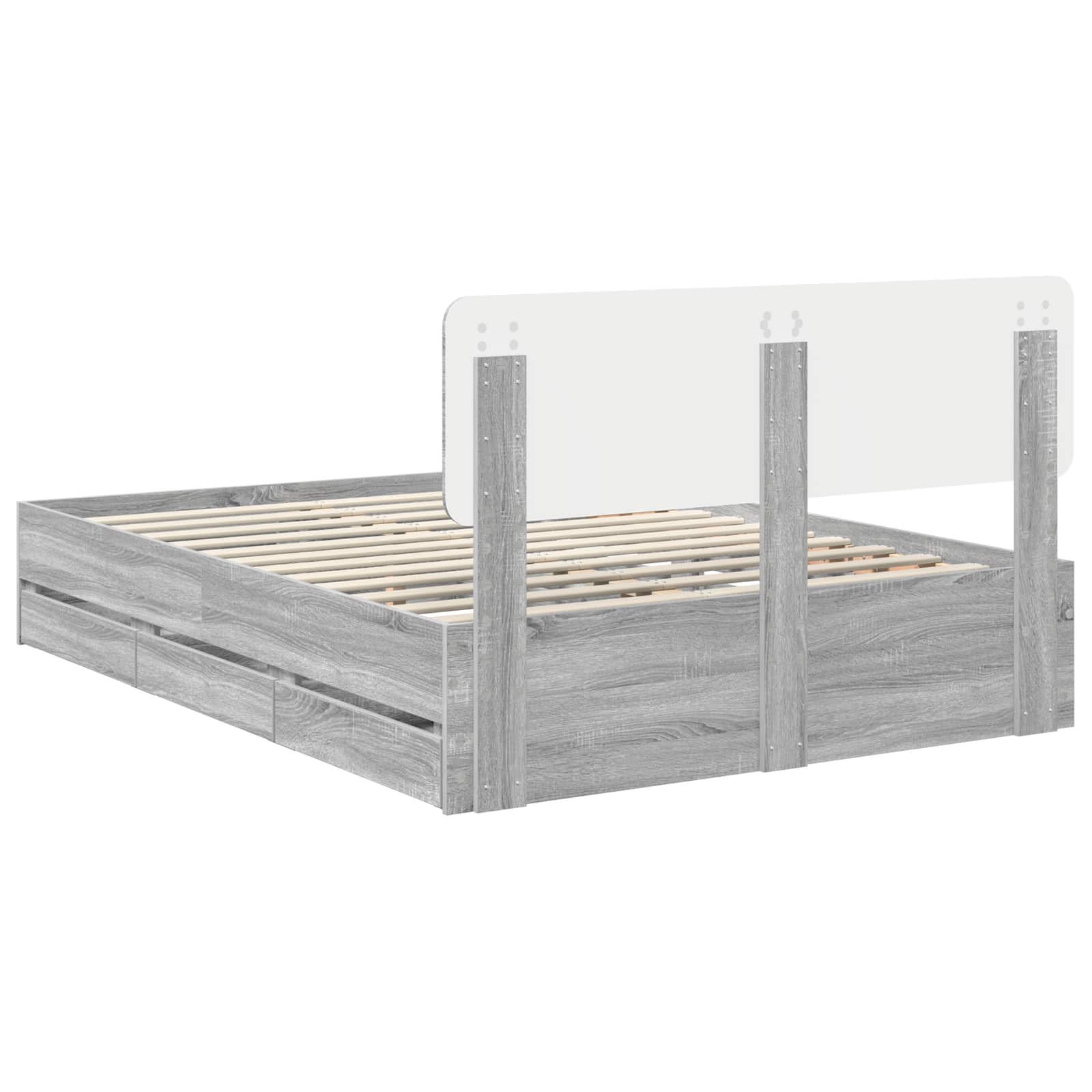 Bedframe met lade Grijze Sonoma 150 x 200 cm Geconstrueerd hout is nu te koop bij PeponiXL, paradijselijk wonen!