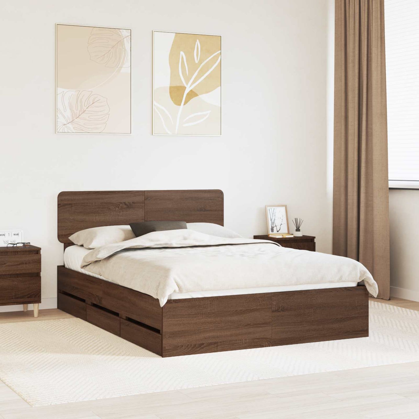 Bedframe met lade Bruine eik 150 x 200 cm Geconstrueerd hout is nu te koop bij PeponiXL, paradijselijk wonen!