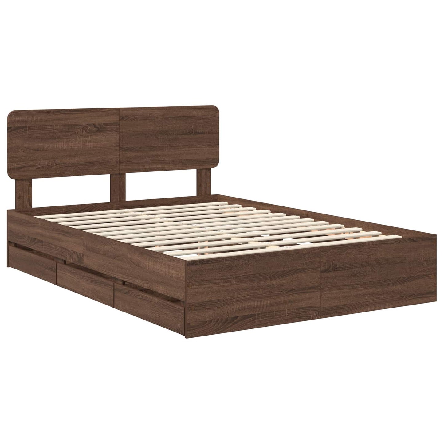 Bedframe met lade Bruine eik 150 x 200 cm Geconstrueerd hout is nu te koop bij PeponiXL, paradijselijk wonen!