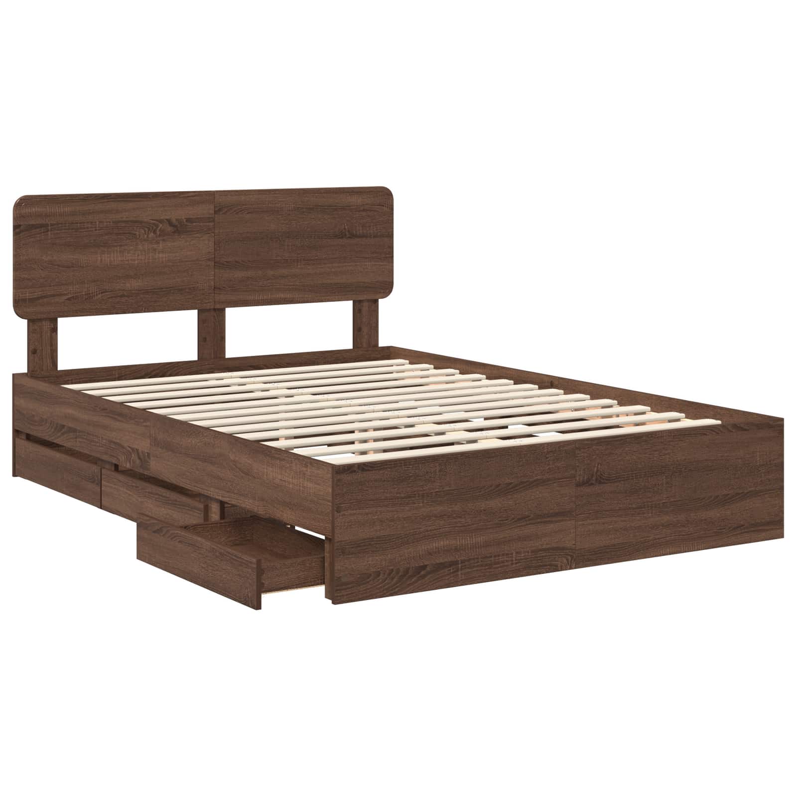 Bedframe met lade Bruine eik 150 x 200 cm Geconstrueerd hout is nu te koop bij PeponiXL, paradijselijk wonen!