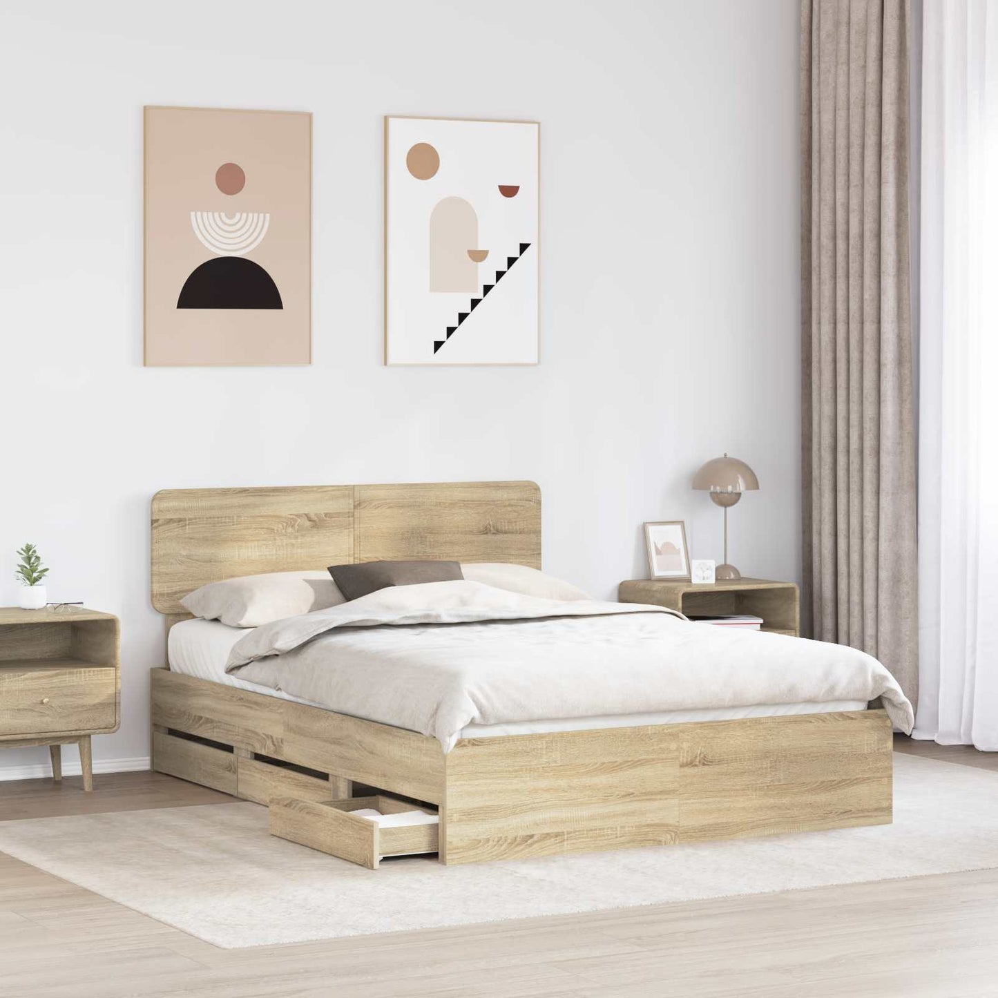 Bedframe met lade Sonoma Eiken 140 x 200 cm Geconstrueerd hout is nu te koop bij PeponiXL, paradijselijk wonen!