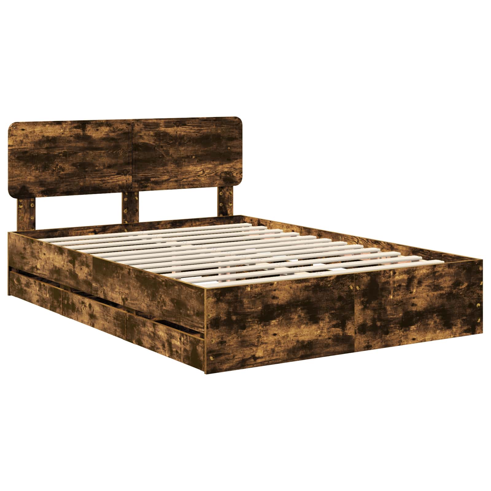 Bedframe met lade Gerookte Eik 140 x 200 cm Geconstrueerd hout is nu te koop bij PeponiXL, paradijselijk wonen!