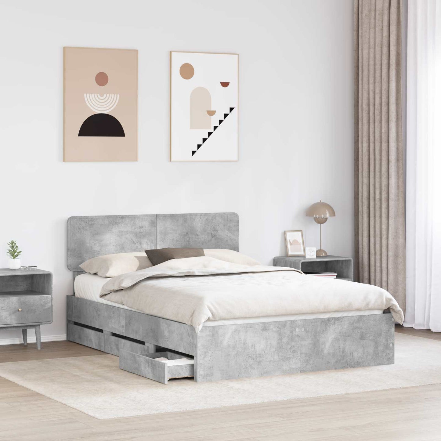 Bedframe met lade Beton Grijs 140 x 190 cm Geconstrueerd hout is nu te koop bij PeponiXL, paradijselijk wonen!