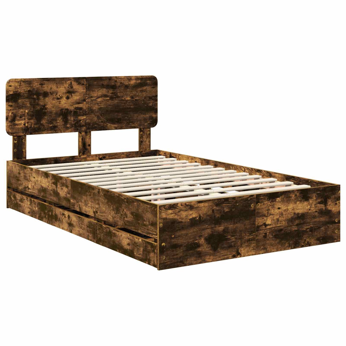 Bedframe met lade Gerookte Eik 135 x 190 cm Geconstrueerd hout is nu te koop bij PeponiXL, paradijselijk wonen!