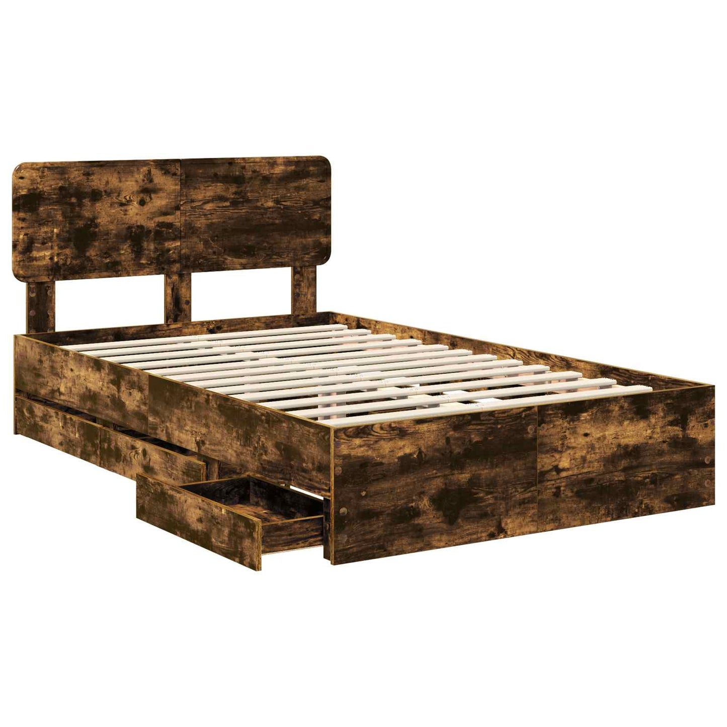 Bedframe met lade Gerookte Eik 135 x 190 cm Geconstrueerd hout is nu te koop bij PeponiXL, paradijselijk wonen!